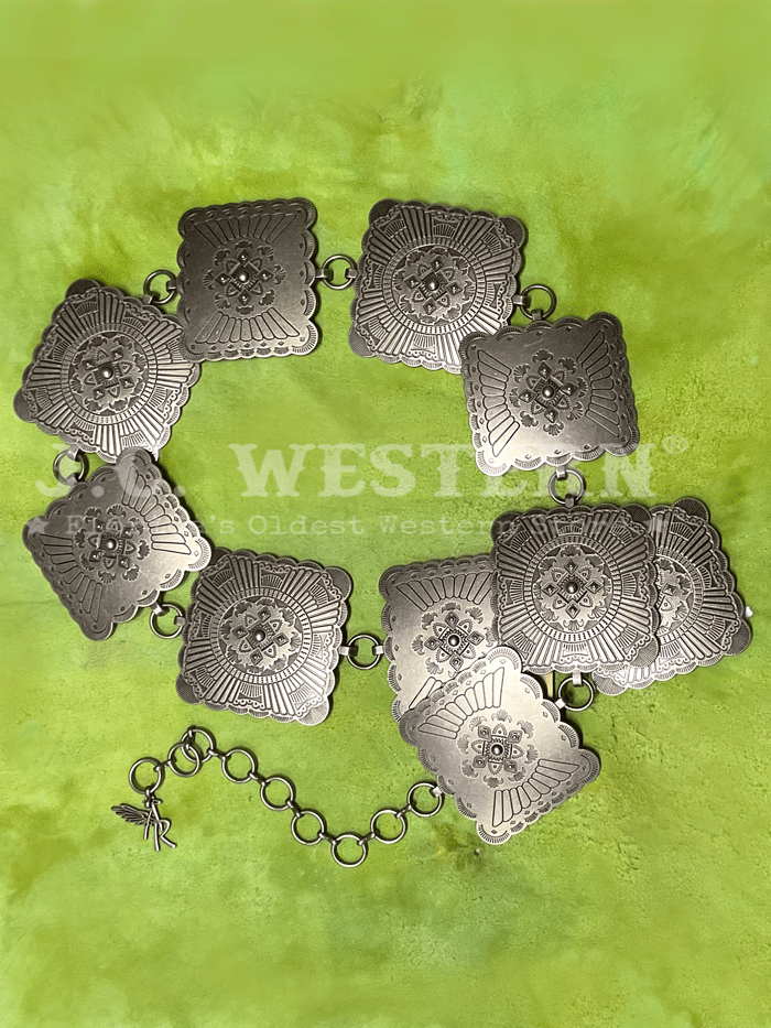 Angel Ranch D140004036 Women's Western Silver Square Concho Belt - Perfect for Cowgirl Fashion, Rodeo Events & Country Style Outfits