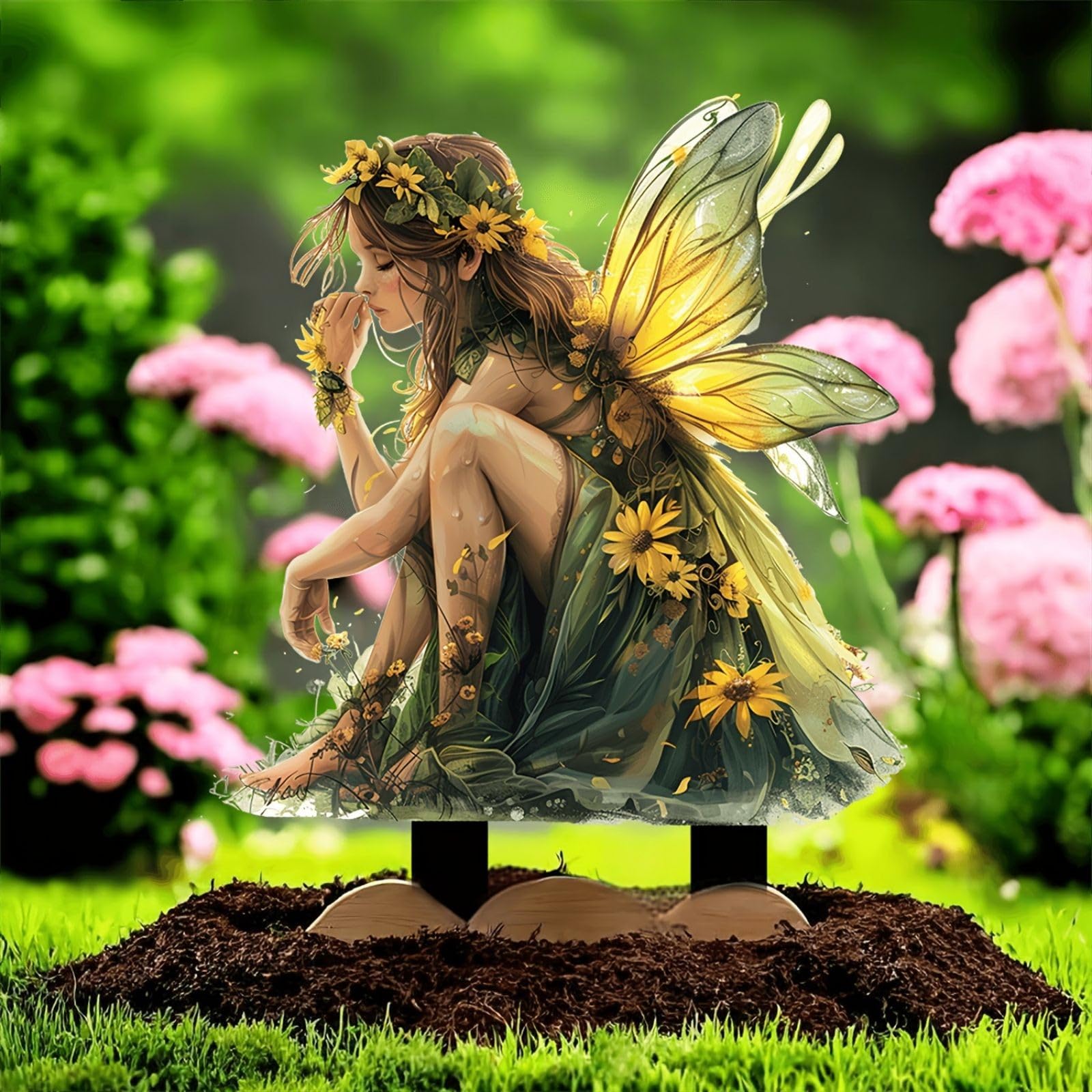 Bohemian DIY Acrylic Flower Pot Decor - Handmade Fairy Garden Accessories with Elf Sisters Figurines for Home, Office & Outdoor Decor | Perfect for Fairy Gardens, Terrariums & Gift Giving