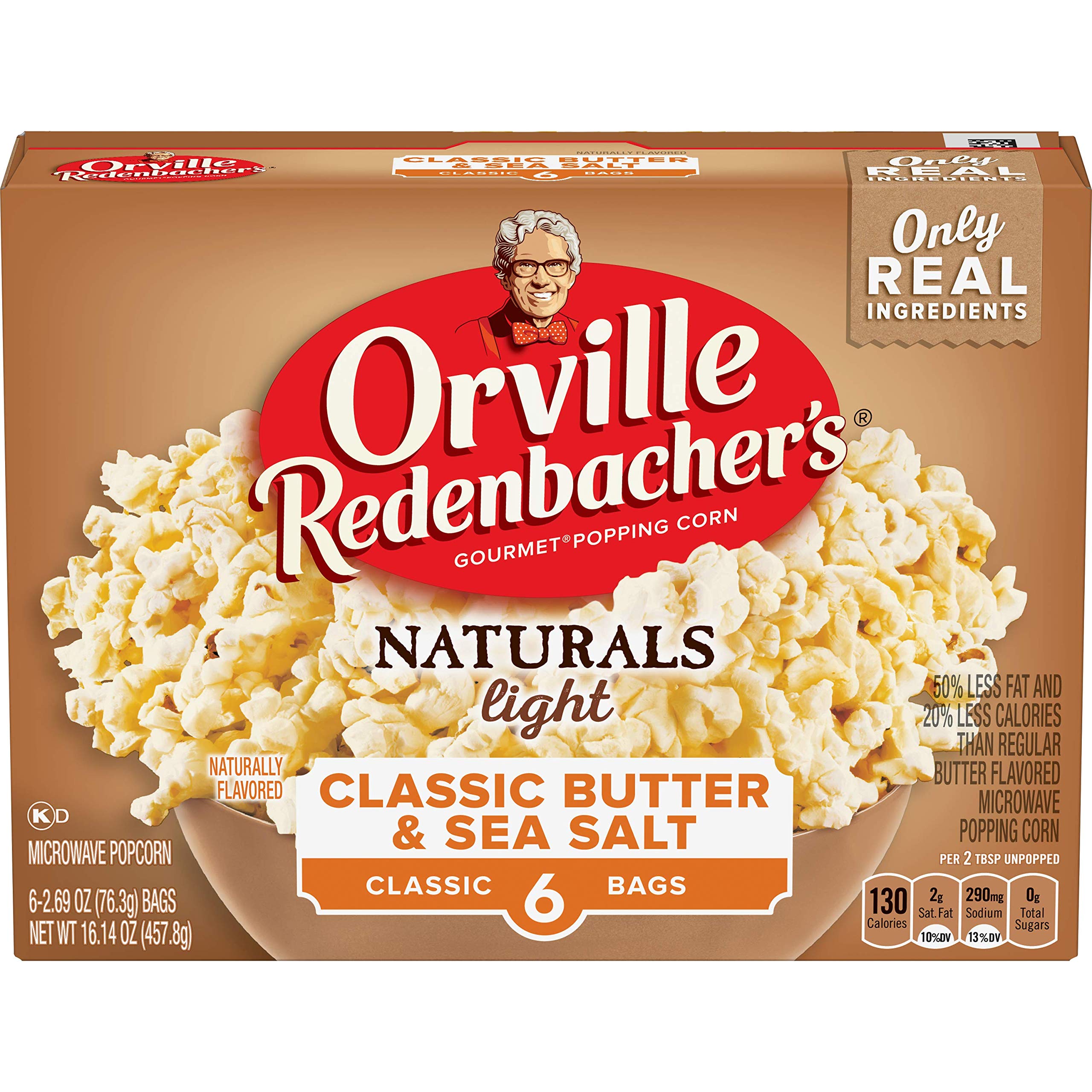 Orville Redenbacher's Naturals Microwave Popcorn - Classic Butter & Sea Salt Flavor, 2.69oz (6 Count) | Perfect for Movie Nights, Snack Time & Office Breaks