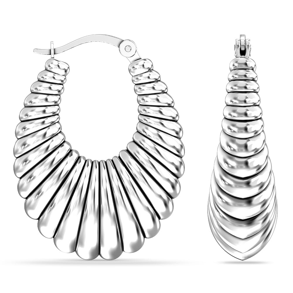 LeCalla 925 Sterling Silver Chunky Hoop Earrings for Women | Italian Design Lightweight Click-Top Earrings | Perfect for Everyday Wear, Parties & Gifts