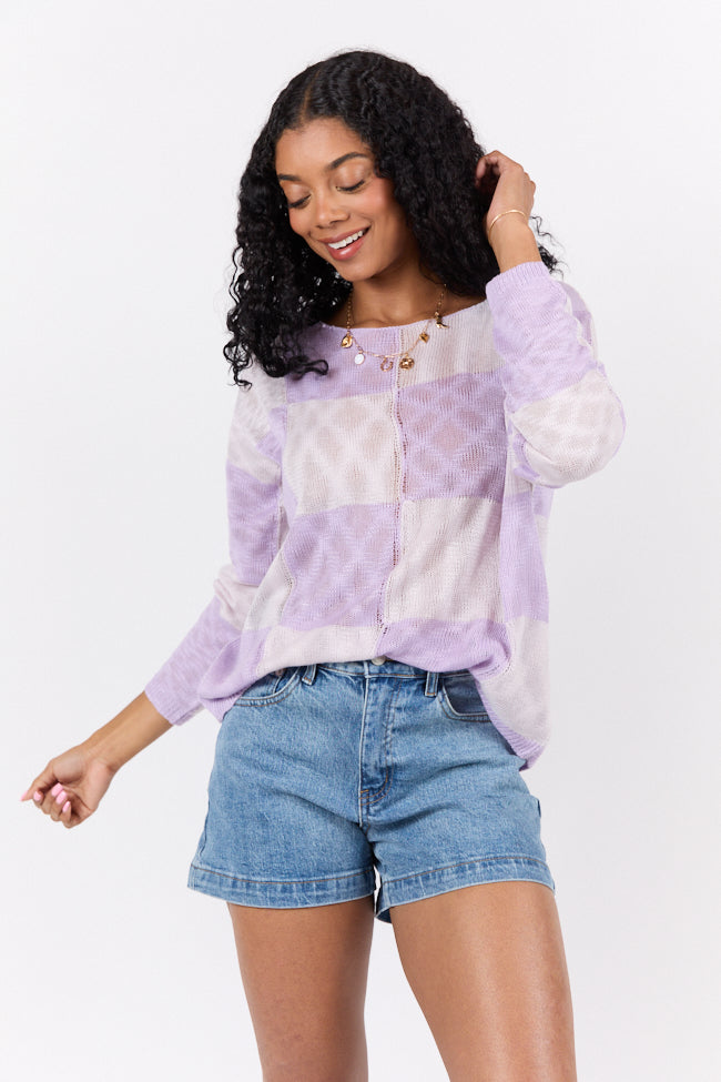 Stylish Purple Checkered Sweater for Women | Soft Knit Pullover | Perfect for Fall & Winter Fashion | Office Wear & Casual Outfits