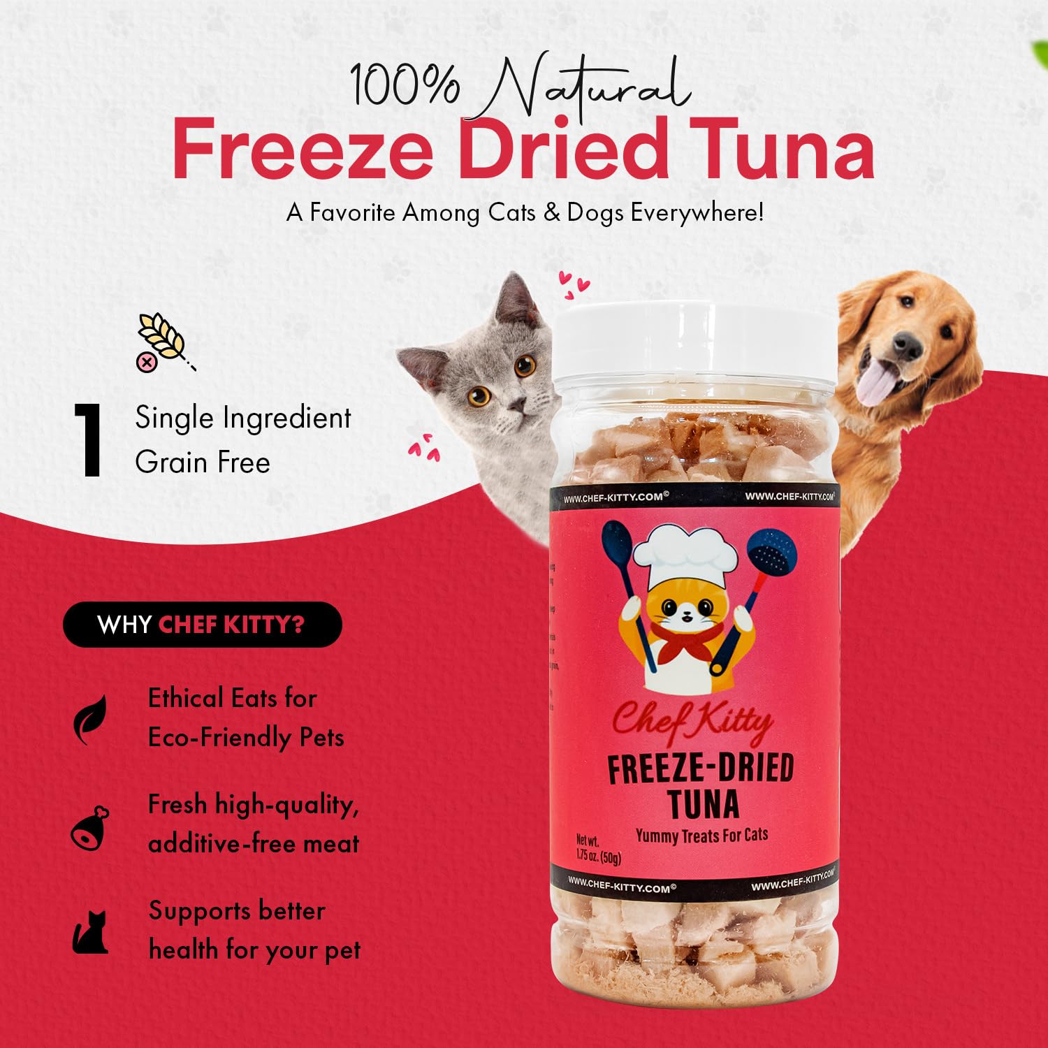 Freeze Dried Tuna Cat & Dog Treats - 100% Wild Caught, Single Ingredient, Grain-Free - Healthy Natural Snacks for Indoor Cats, Kittens & Dogs - USA Inspected & Tested - 1.75oz - Perfect for Training Rewards and Daily Treats