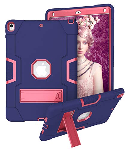 Premium 3-in-1 Hybrid Protective Case for iPad Air 3 & iPad Pro 10.5 Inch - Heavy Duty Rugged Stand Cover with Shockproof, Anti-Slip, Anti-Scratch Protection (Blue/Rose Red) - Perfect for Work, Travel & Outdoor Use