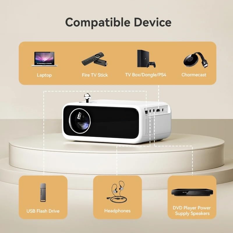 QUYNAGER Mini Portable 720P Smart LED Projector - 250 ANSI Lumens, Home Theater Video Beam for Movies & Gaming | Ideal for Indoor Entertainment, Backyard Movie Nights, and Office Presentations