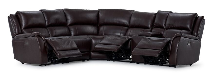 Cordova Leather 6-Piece Power Reclining Sectional Sofa Set in Dark Brown | Modern Living Room Furniture for Home Theater & Family Gatherings
