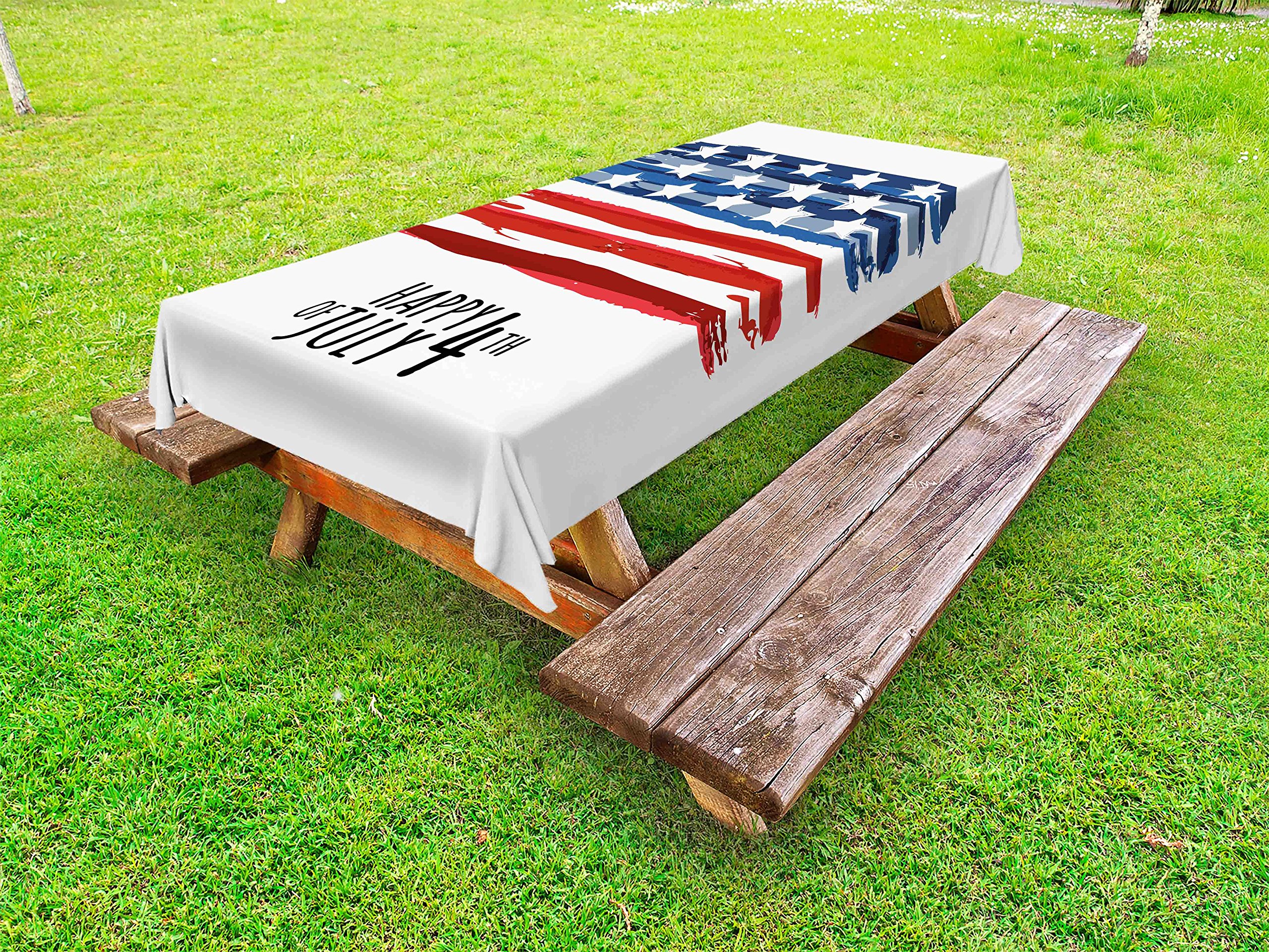 Ambesonne 4th of July Patriotic Outdoor Tablecloth - American Flag Abstract Paintbrush Stripe Design - Washable Picnic Table Cover 58x120 Inches - Perfect for BBQs, Picnics, and Independence Day Celebrations