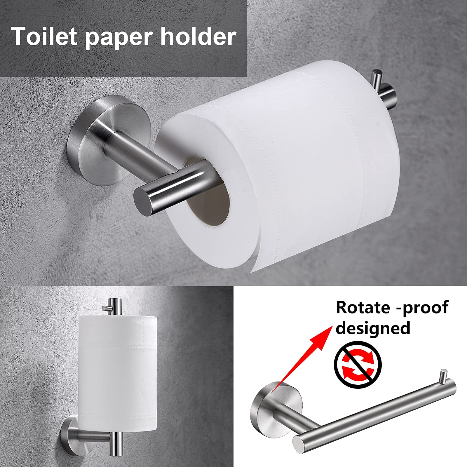 Brushed Nickel Toilet Paper Holder and Towel Ring Set - 2 Piece Bathroom Hardware Accessories, SUS304 Stainless Steel Wall Mounted Towel Holder - Perfect for Modern Bathrooms and Powder Rooms