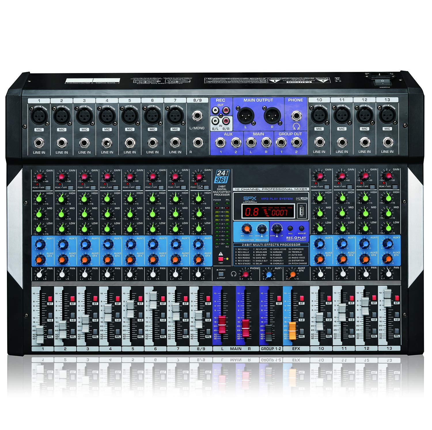 Boytone 12-Channel Bluetooth Studio Audio Mixer - Professional DJ Sound Controller with USB MP3 Player, PC Recording, 96kHz/24bit, 11 XLR Mic Inputs & 48V Phantom Power | Perfect for Home Studios, Live Performances & Podcasting