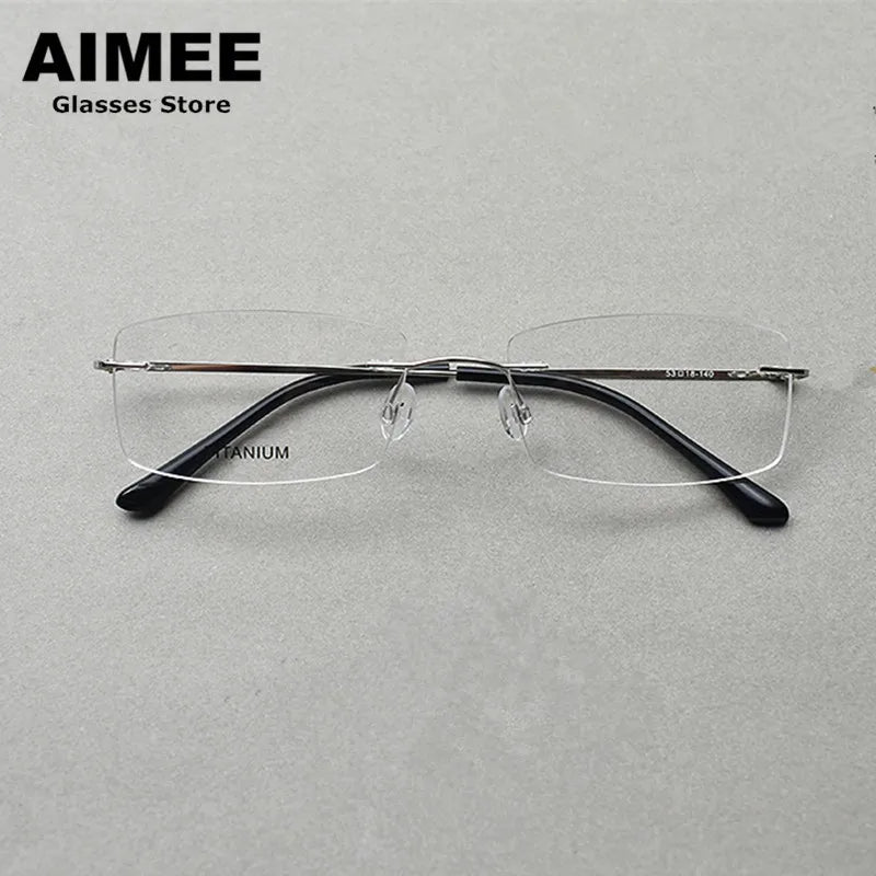 Aimee Unisex Rimless Square Titanium Eyeglasses 4100 - Lightweight Durable Frame for Men & Women - Perfect for Reading, Work, and Everyday Wear