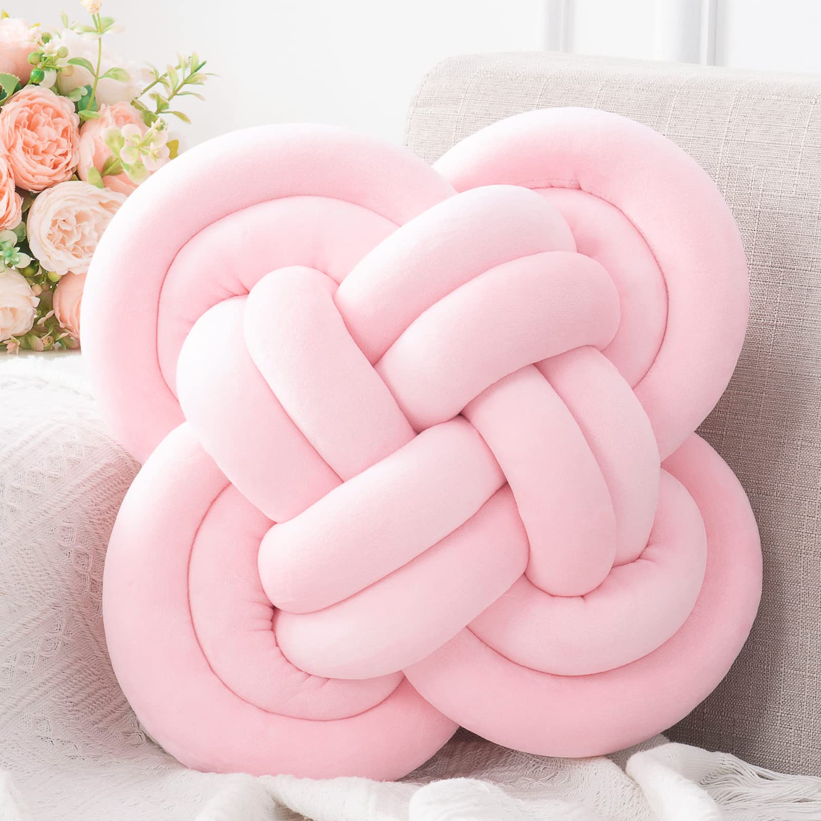Soft Plush Knot Pillow for Couch & Bed - Pink Dorm Decor for Living Room