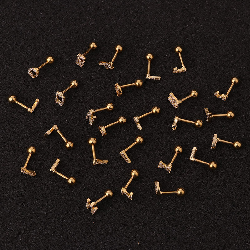 16G Surgical Steel Alphabet Cartilage Earrings - Hypoallergenic Letter Studs for Helix, Tragus, Lobe Piercing | HSPJ19106 | Perfect for Everyday Wear, Gifts & Unique Style Statement