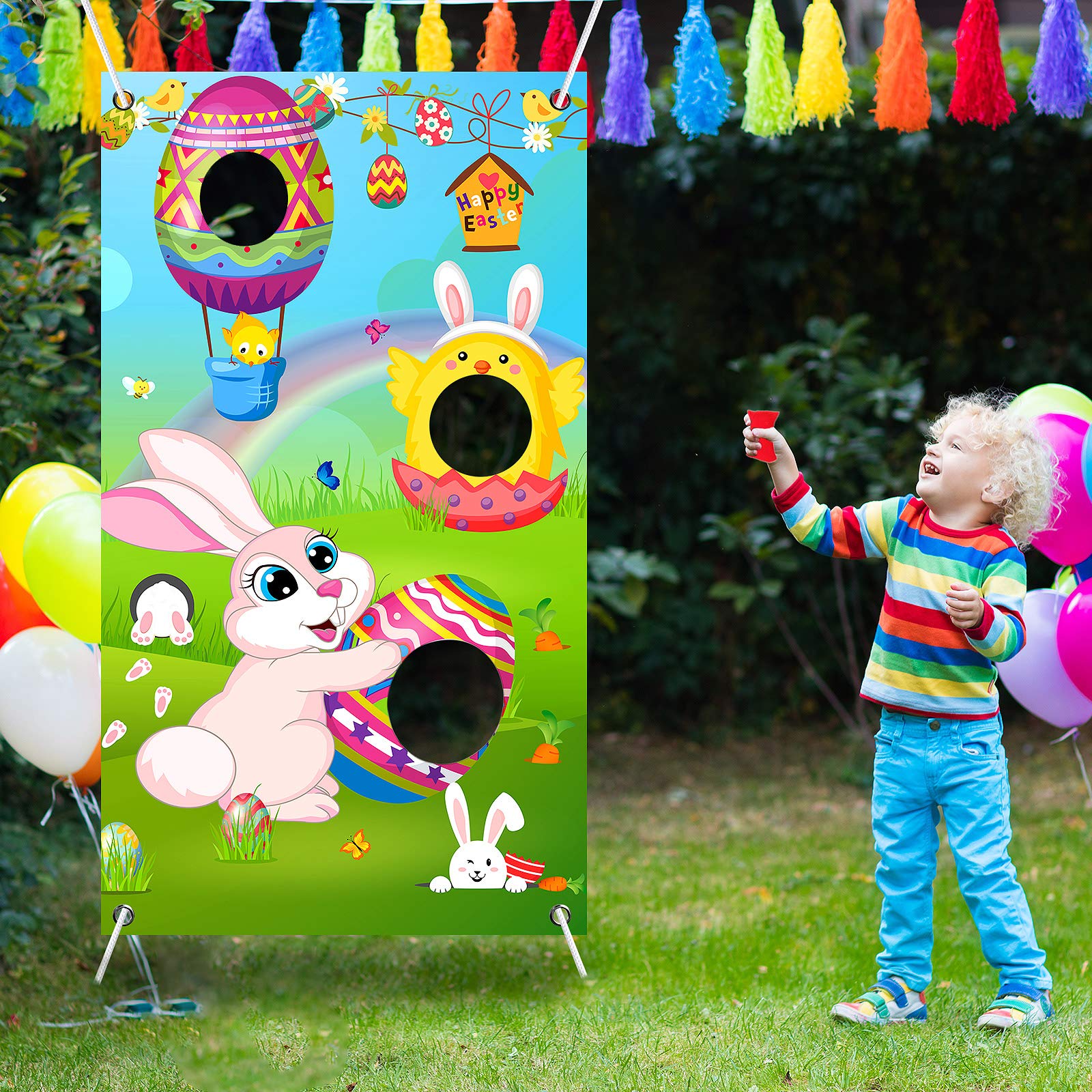 Easter Toss Game Set with 4 Bean Bags - Bunny & Egg Themed Outdoor/Indoor Tossing Game for Teens, Adults & Family - Perfect for Easter Decorations, School Parties & Spring Celebrations (Great for Backyard Fun, Picnics & Holiday Gatherings)