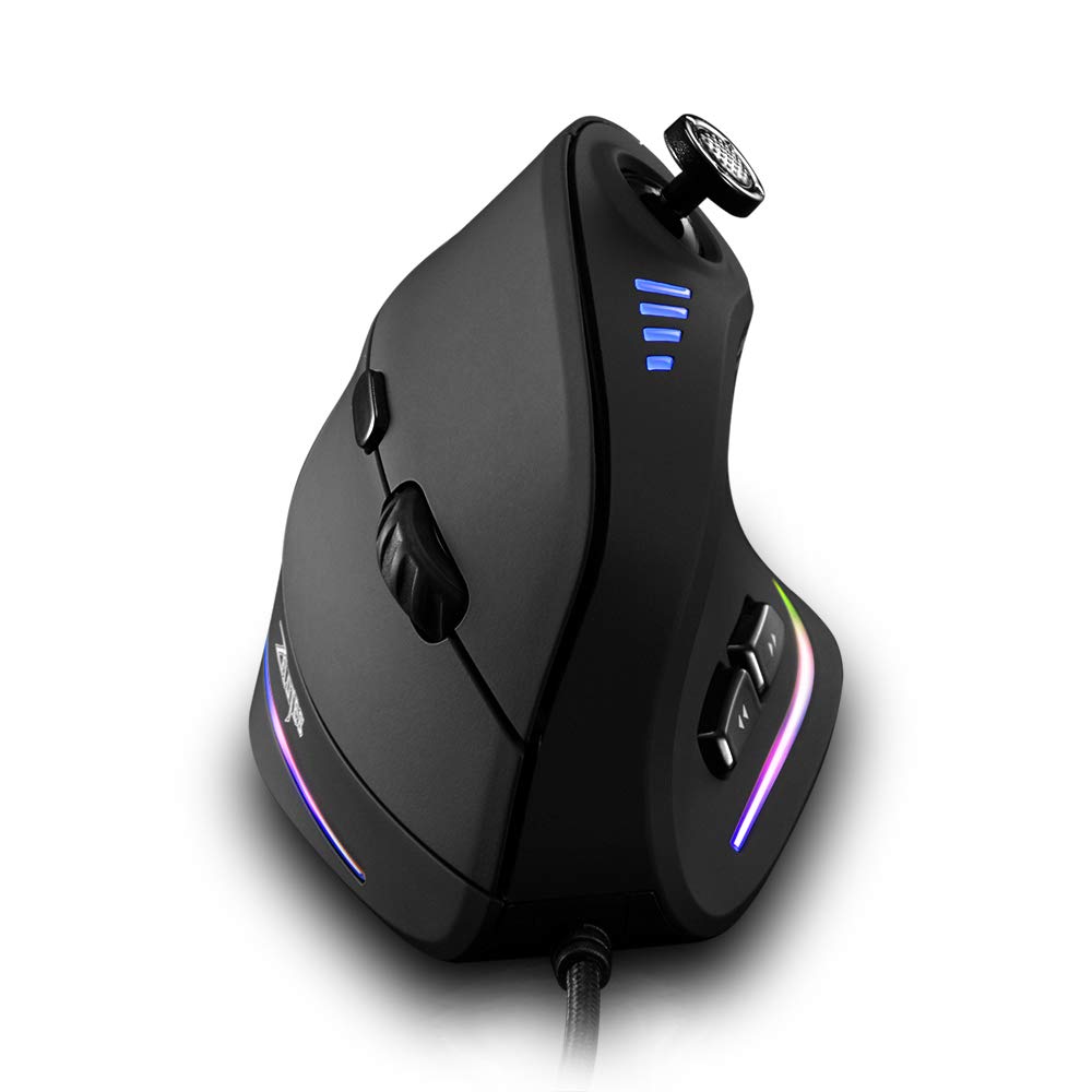Zelotes C18 Ergonomic Vertical Gaming Mouse - Wired USB, 10000 DPI, Adjustable Control Bar - Perfect for PC, MacBook, Desktop Gaming & Office Work