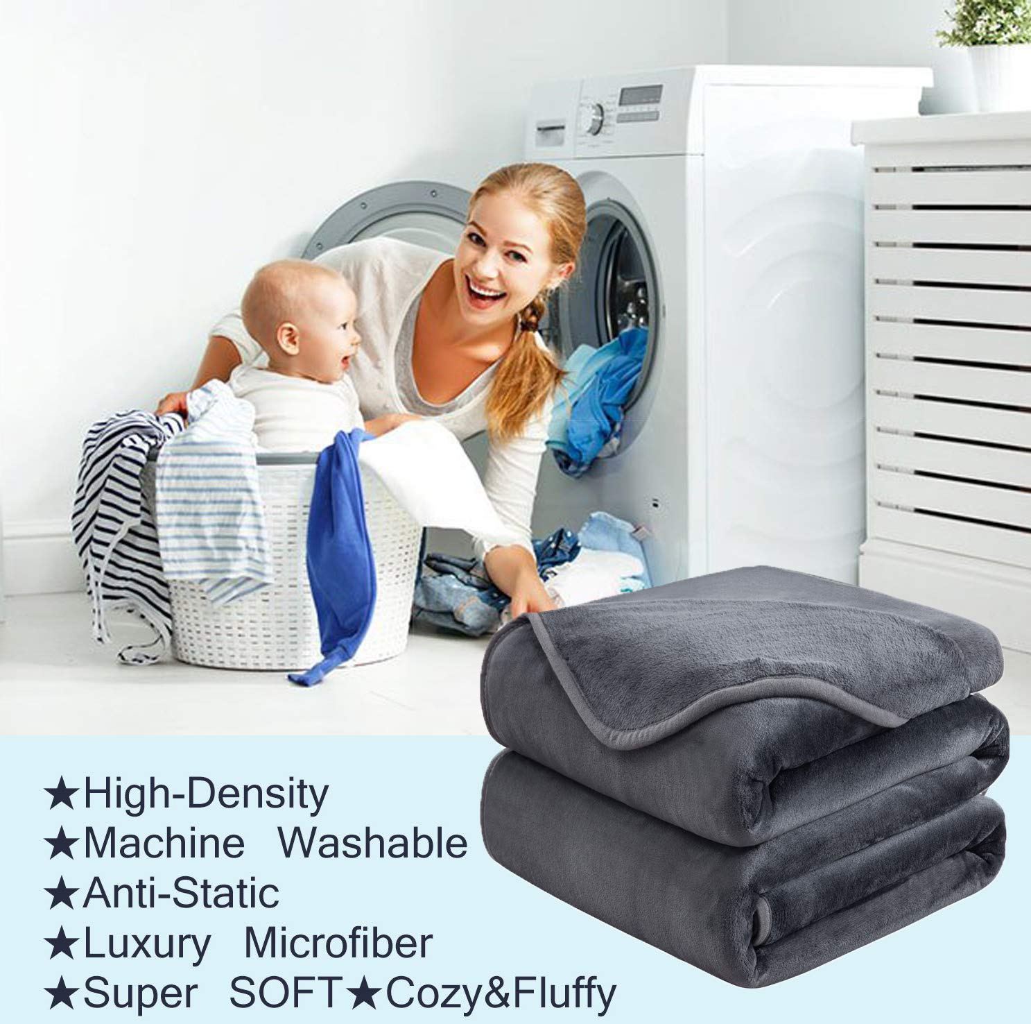 Soft Queen Size Blanket - All Season Microplush Fleece Blanket (90x90 Inches, Dark Gray) for Bed, Couch & Sofa - Lightweight & Warm for Summer, Fall, Winter, Spring - Perfect for Cozy Nights, Movie Time & Guest Room Comfort
