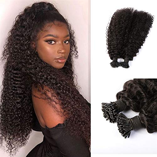 18 Inch Curly I-Tip Remy Human Hair Extensions - Natural Black, Virgin Brazilian Hair, 100g/Bundle (0.8g/Strand) | Pre-Bonded Keratin Fusion for Long-Lasting Wear | Perfect for Weddings, Parties & Daily Styling