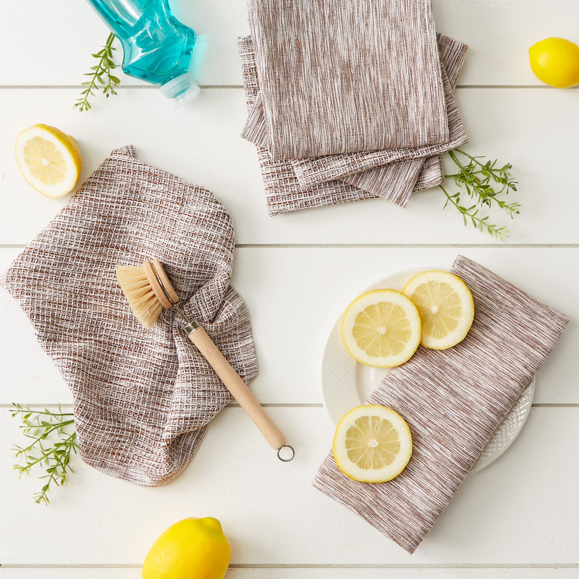 Eco-Friendly DII Recycled Cotton Waffle Dishcloth Set - 6-Piece Absorbent Kitchen Towels (12x12, Leather Brown) | Perfect for Dish Drying, Counter Cleaning & Sustainable Home Decor