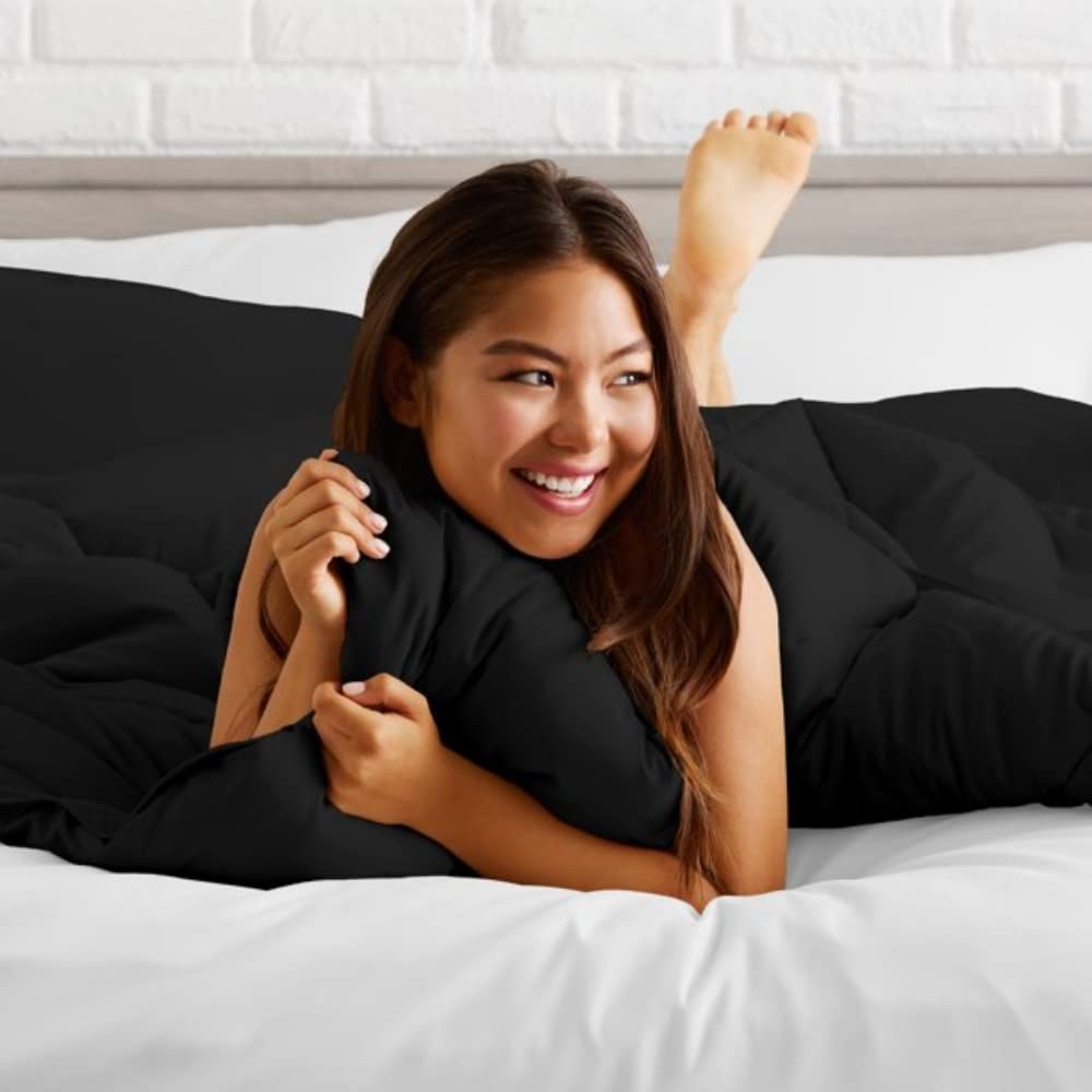 Premium 800 Thread Count 100% Egyptian Cotton All-Season Comforter - King/California King Size, 300 GSM Goose Down Alternative, Solid Black | Luxury Hotel-Quality Bedding for Ultimate Comfort & Style
