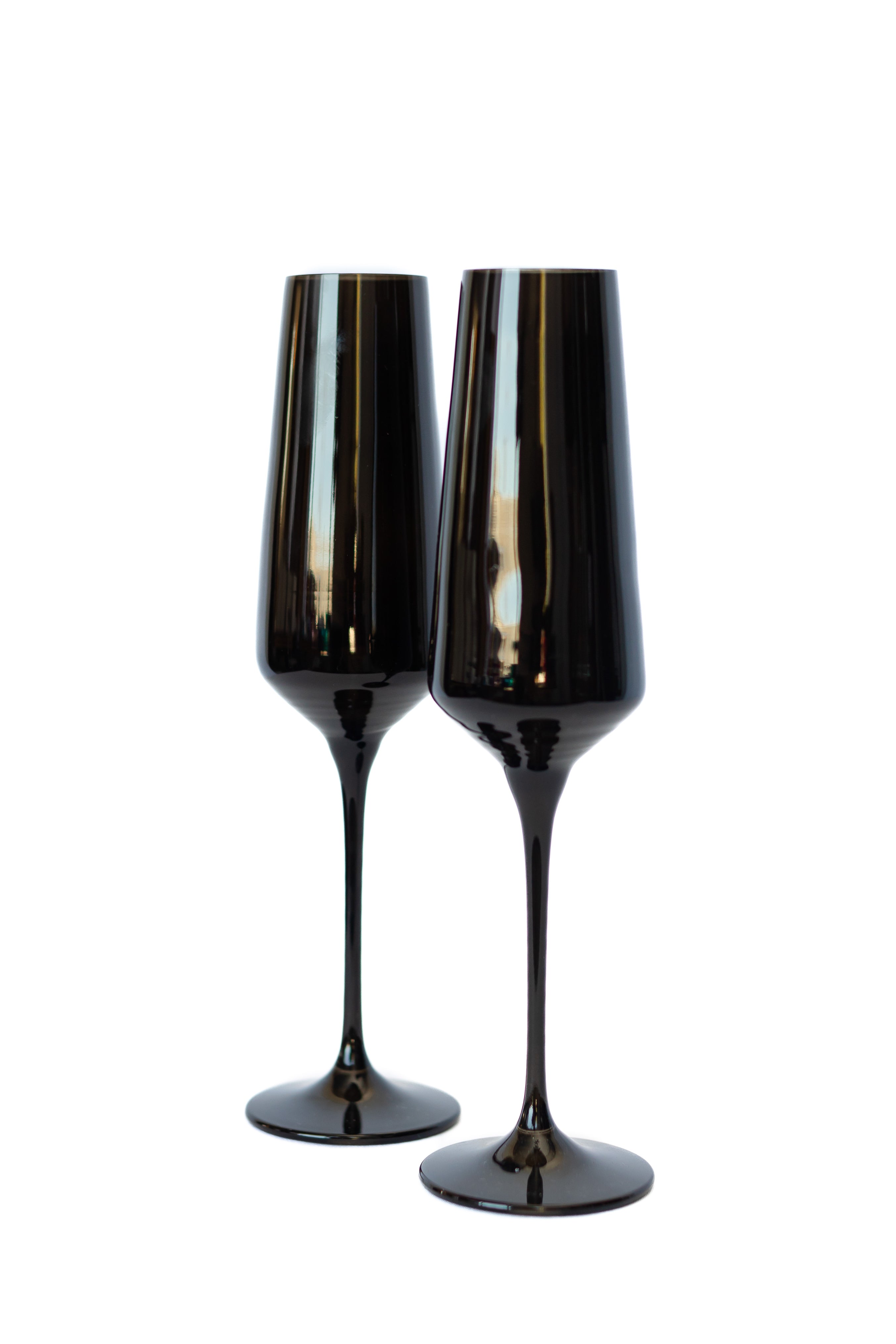 Elegant Estelle Colored Champagne Flute Glasses Set of 6 - Black Crystal Stemware for Wedding, Party & Special Occasions