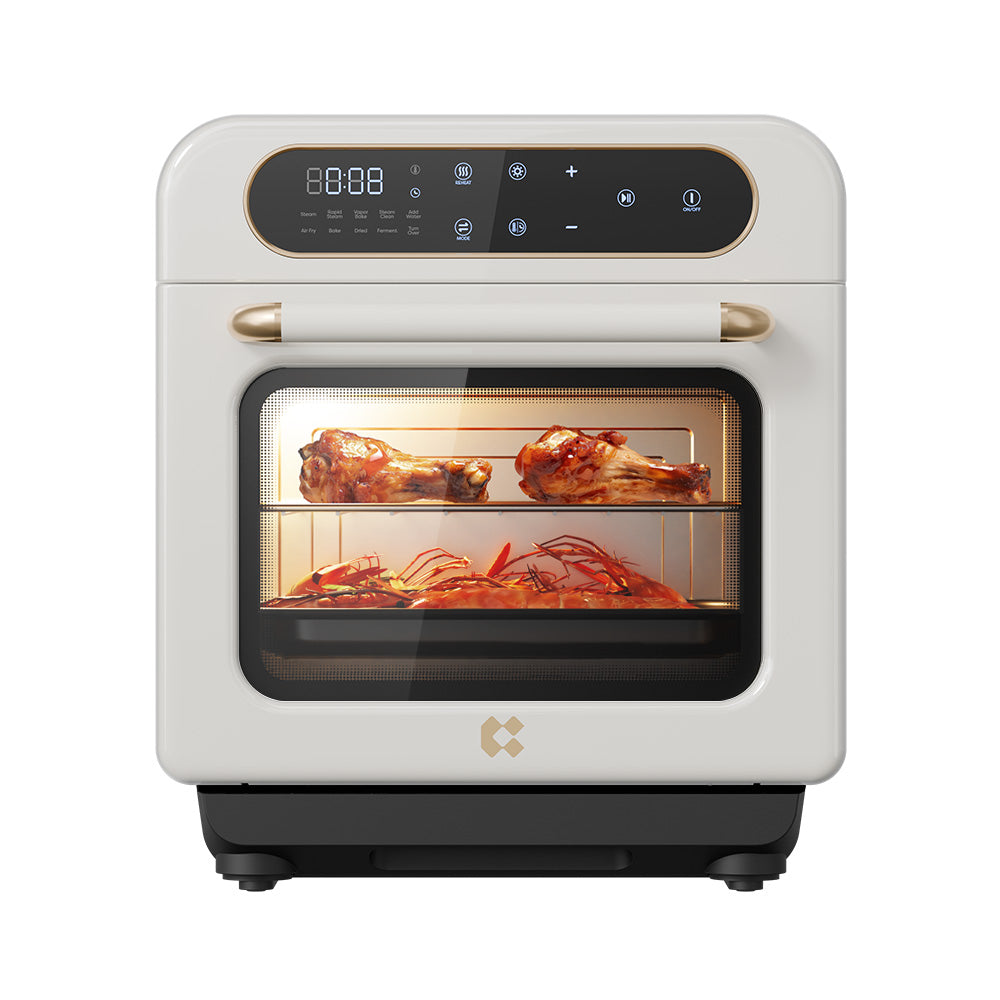 Ciarra Nosh 8-in-1 Multi-Function Steam Oven with Air Fryer, Roast, Bake & Dehydrate | Countertop Convection Oven in Ivory Mist | Perfect for Small Kitchens, Dorms & Healthy Cooking