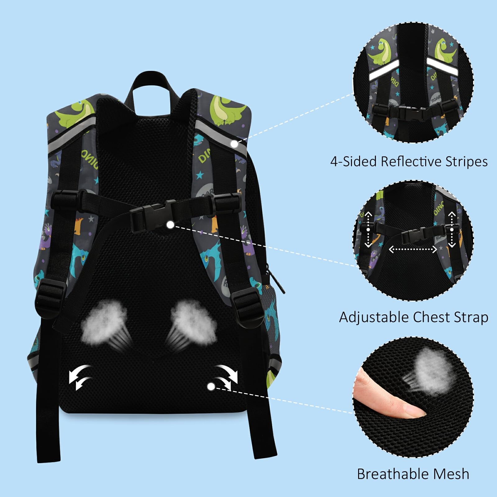 Dinosaur Kids Backpack for Boys & Girls - Cute Cartoon Toddler Hiking Backpack with Chest Strap | School, Preschool, Travel & Outdoor Adventure Backpack for Children