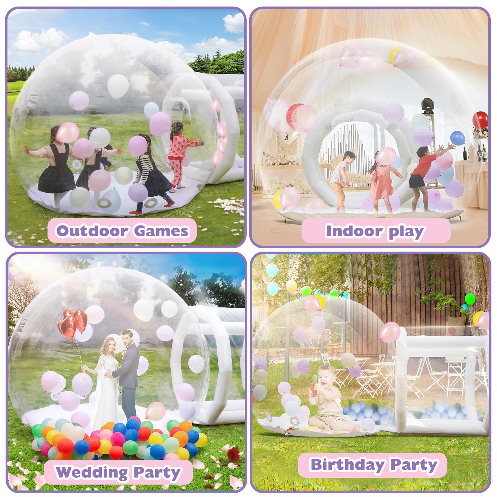 10FT Inflatable Bubble House Dome - Clear PVC Bubble Balloon Tent with Tunnel & 600W Air Pump | Transparent Inflatable Playhouse for Kids, Outdoor Parties, Backyard Decorations, Camping & Garden Fun