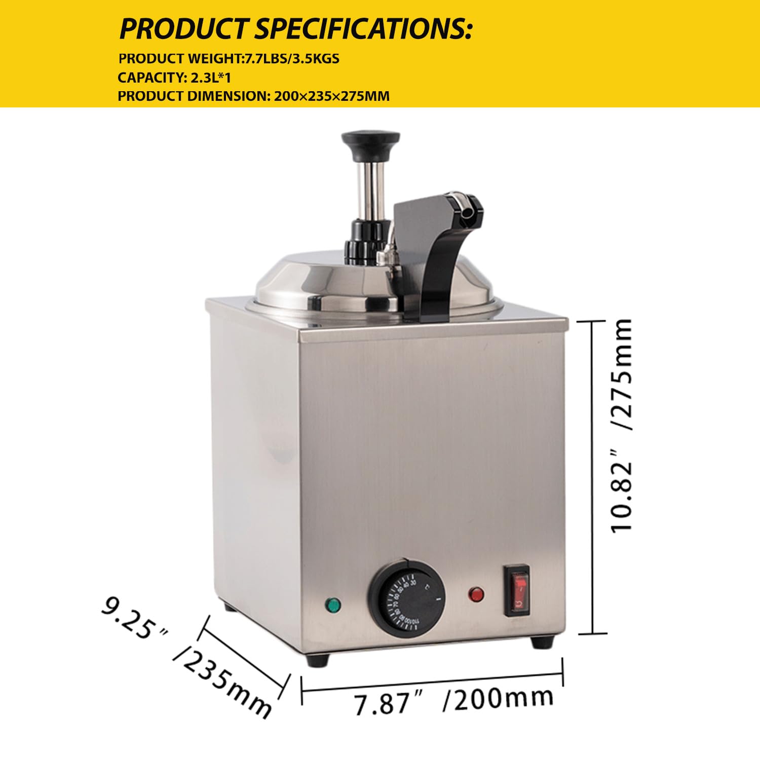 650W Stainless Steel Nacho Cheese Warmer & Dispenser - Commercial Grade Electric Cheese Melter for Restaurants, Cinemas, Game Day Snacks & Party Food Stations - Perfect for Nachos, Pretzels & Hot Dogs