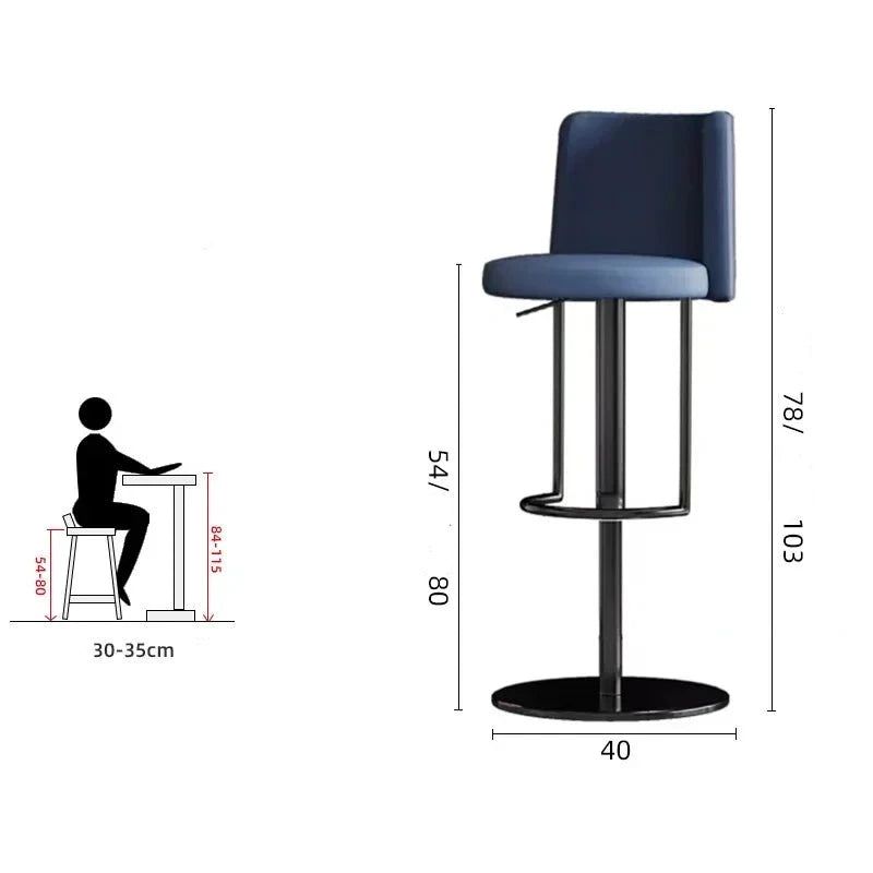 Adjustable Leather Bar Stool with Disk Base - Modern Swivel Counter Height Stool for Kitchen Island, Breakfast Nook & Home Bar
