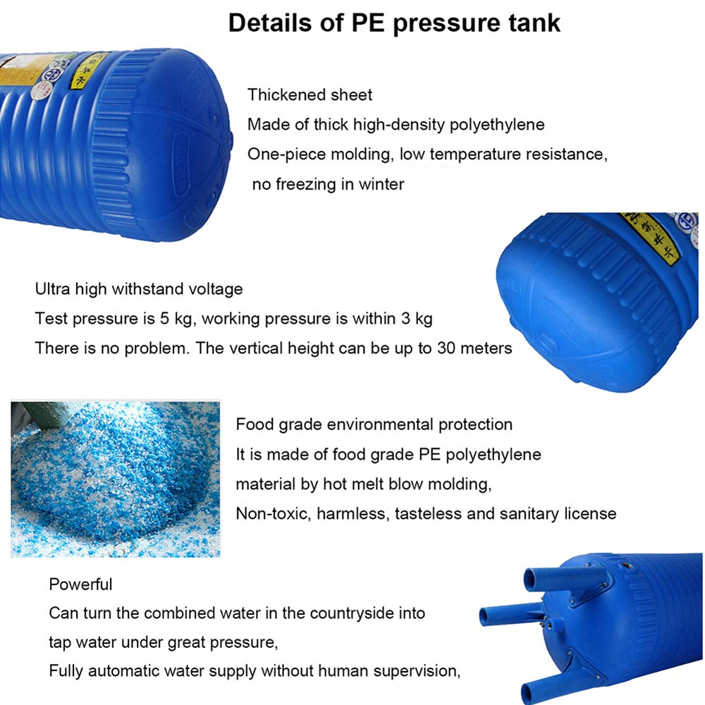 Automatic PE Pressure Water Storage Tank for Household Tap & Well Water - Reverse Osmosis Expansion Tank, Home Water Supply & Pressurization System - Perfect for RO Systems, Residential Water Storage & Plumbing Applications