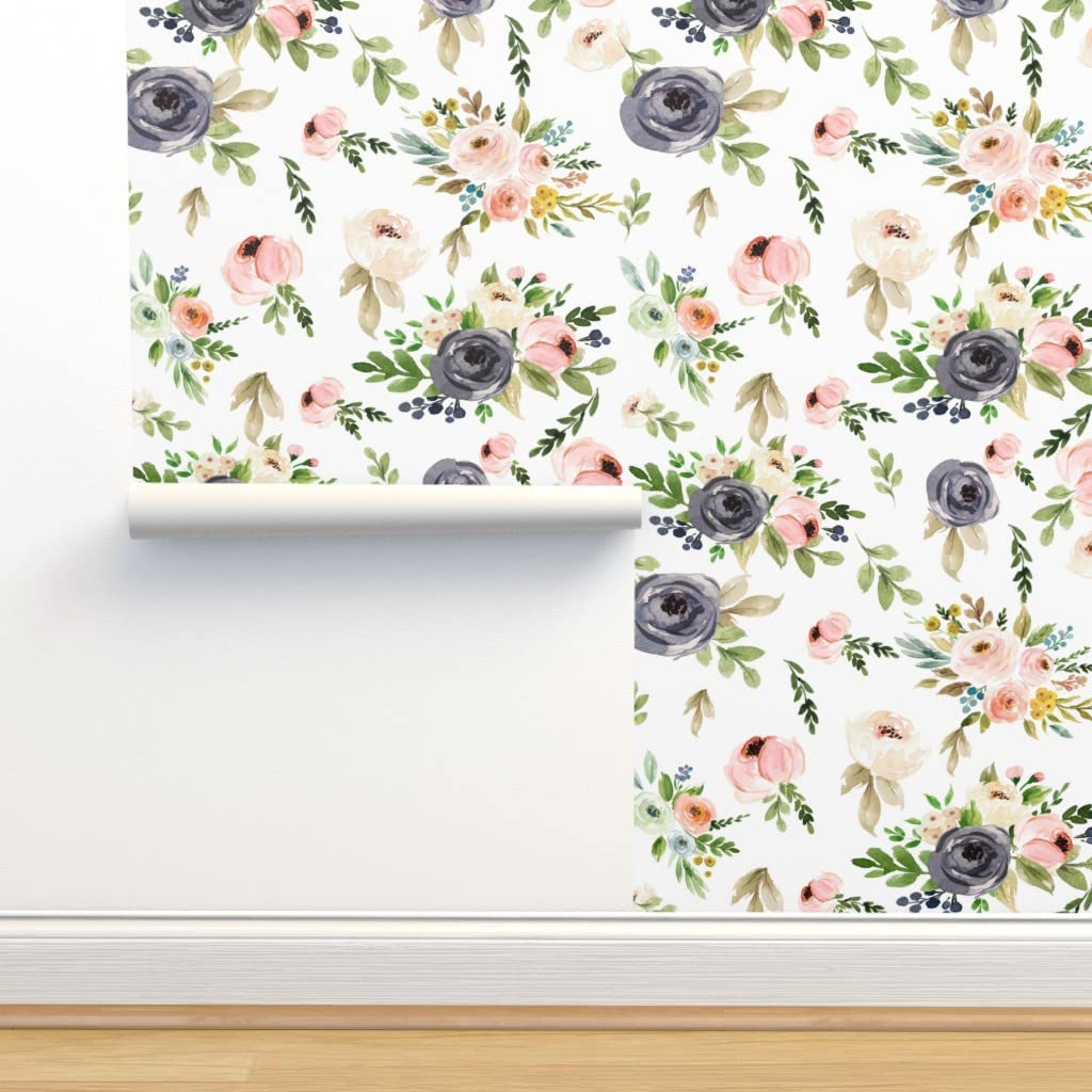 Peel & Stick Wallpaper 12ft x 2ft - Watercolor Blush Pink Floral Design with Peach & Green Accents | Removable Self-Adhesive Wallpaper for Bedroom, Nursery, or Home Office Decor | Easy DIY Installation