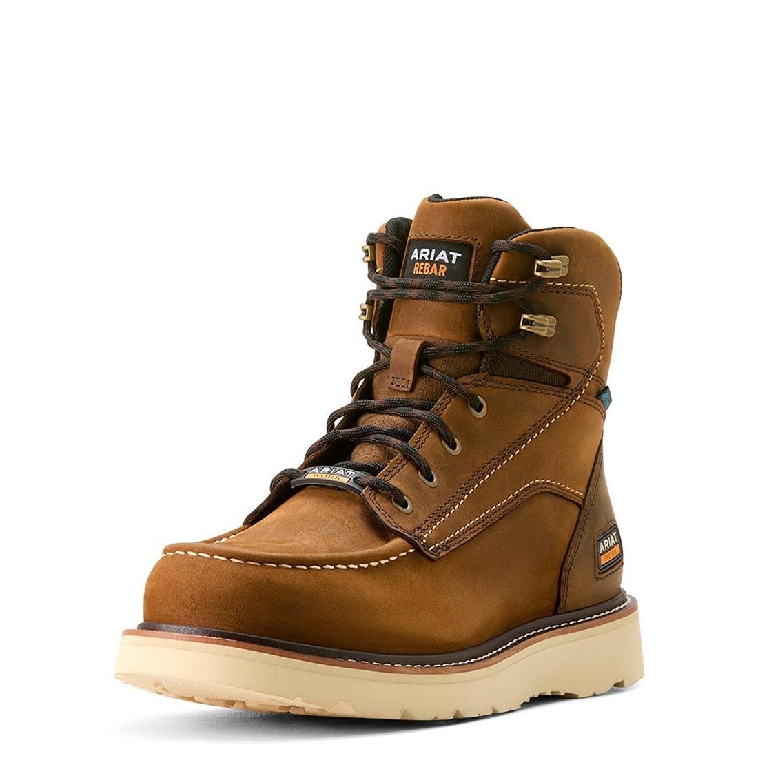 Rebar 6 inch Soft Toe Waterproof Moc Toe Wedge Boot Distressed Brown