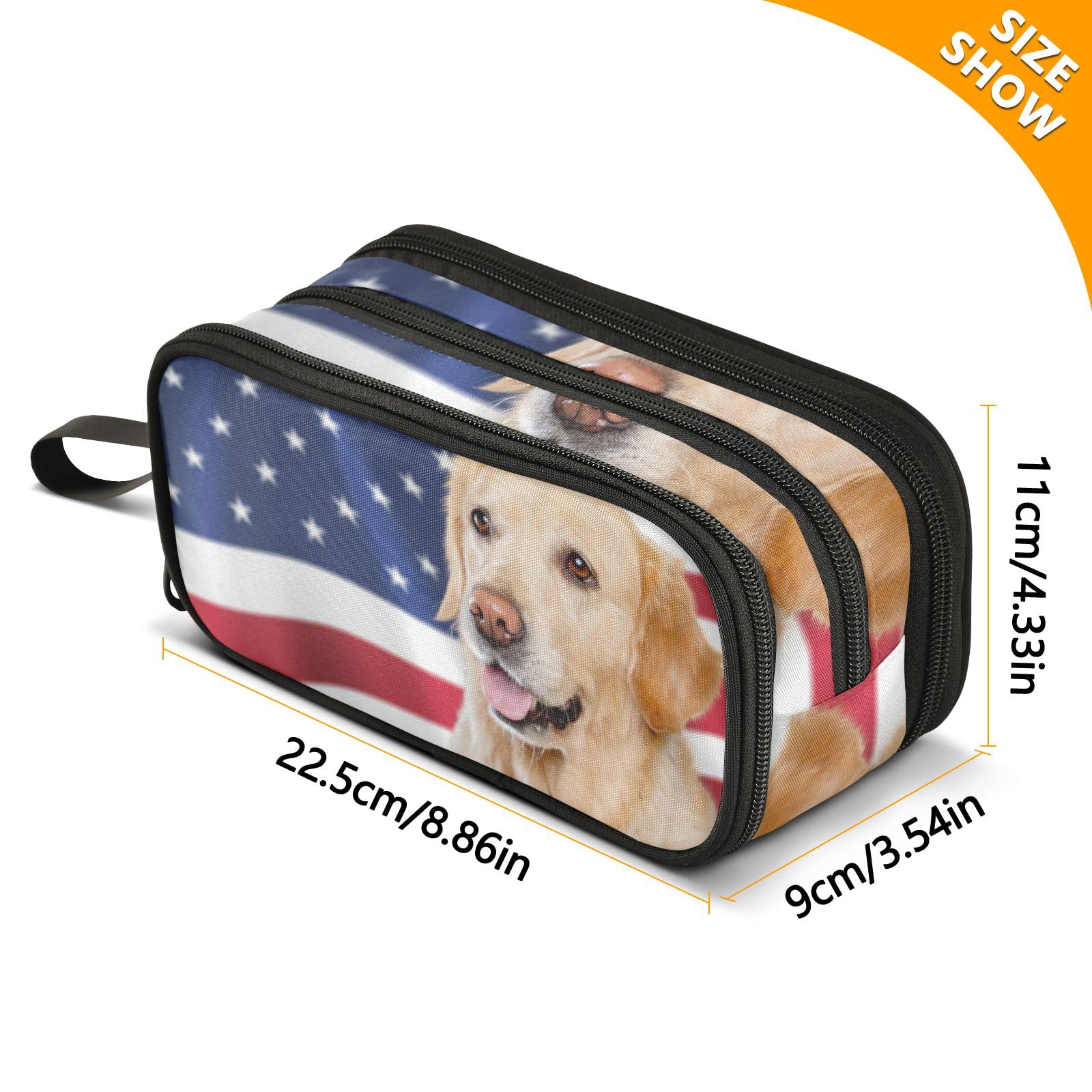 J JOYSAY American Flag Dog Pencil Case - Large Capacity Stationery Pouch for School, College & Office - Perfect for Organizing Pens, Markers & Supplies for Students & Professionals