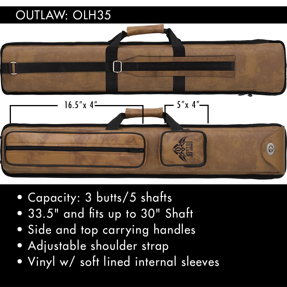 OUTLAW Nexus Pool Cue Hard Case - Holds 3 Butts & 5 Shafts | Durable Protection for Billiard Accessories | Perfect for Pool Players, Tournaments & Travel