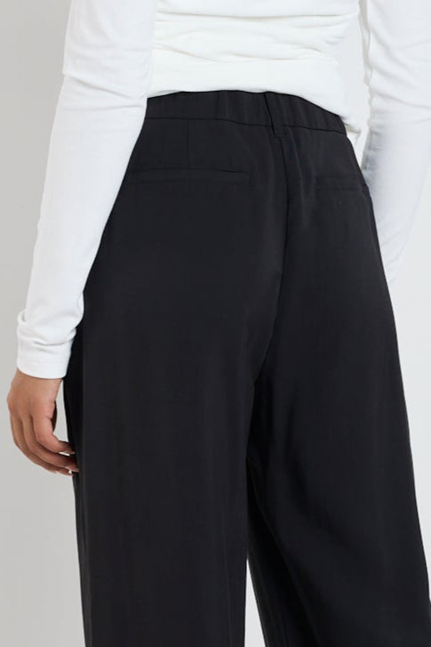 Black Soft Touch Stretch Elastic Waist Long Pants for Women - Comfortable High Waist Lounge Pants for Yoga, Travel & Home Wear