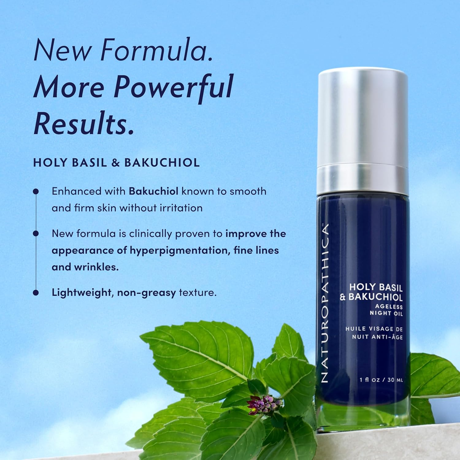 Naturopathica Holy Basil & Bakuchiol Ageless Night Oil - Anti-Aging Facial Oil for Wrinkles & Fine Lines | Nighttime Skincare Routine for Glowing Skin