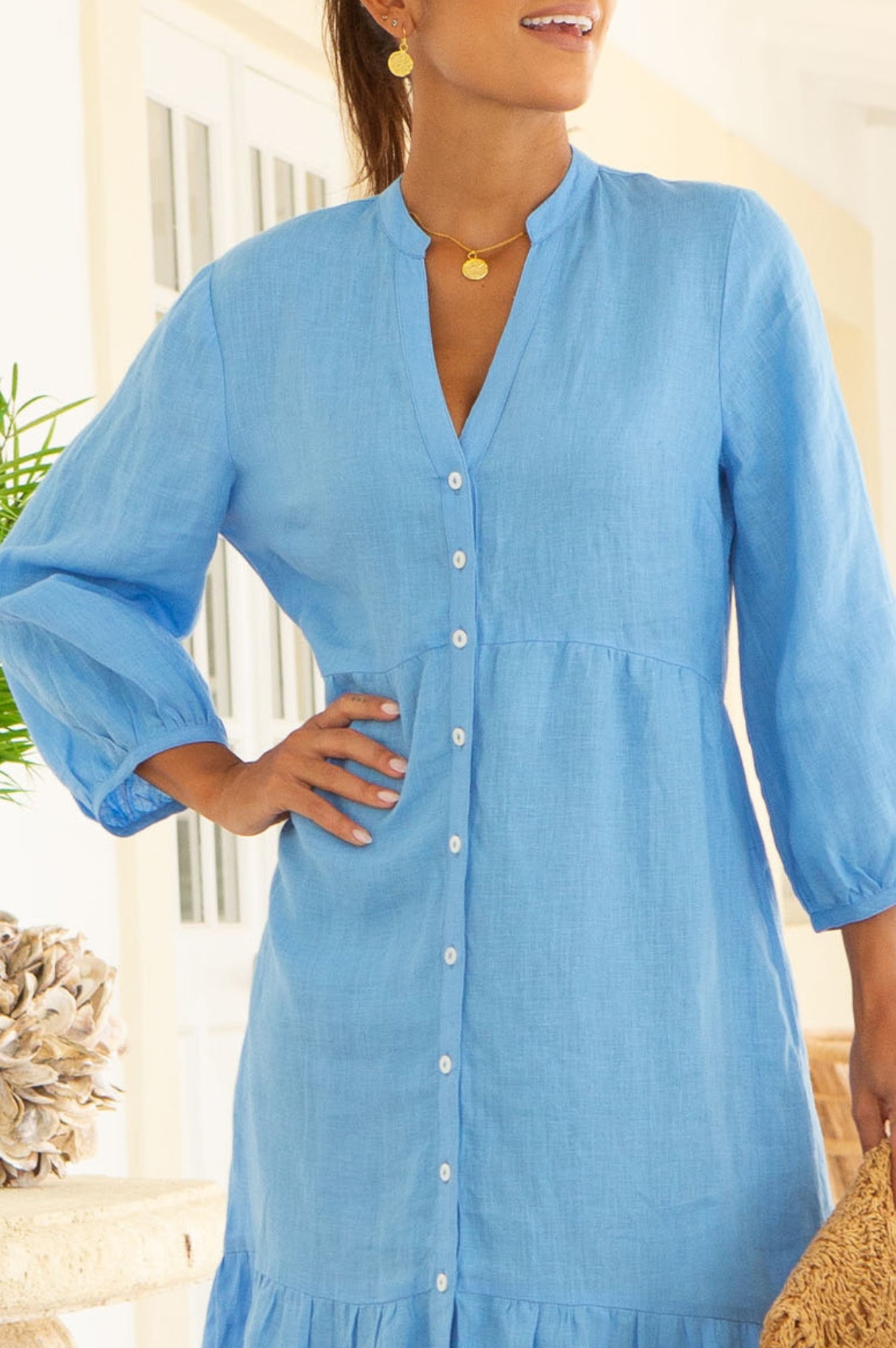 Charlotte Linen Dress Women's Summer Casual Cornflower Blue Flowy Maxi Dress - Perfect for Beach Vacation, Garden Party & Boho Chic Outfits