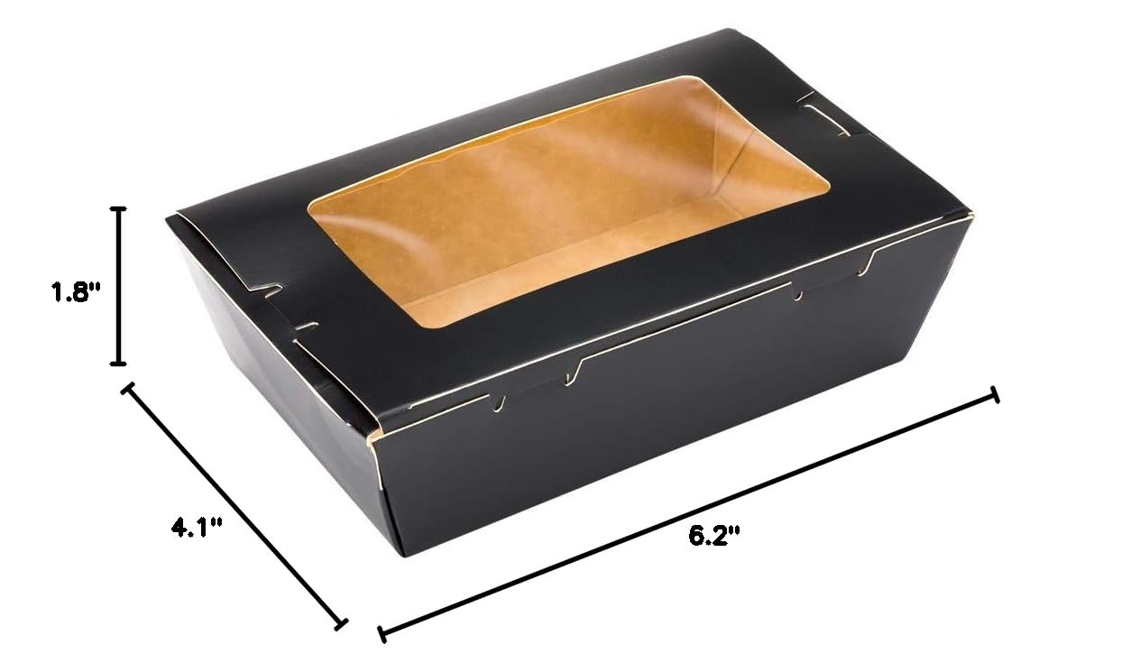 Restaurantware Cafe Vision 21oz Disposable Takeout Food Containers - 200 Pack Black Paper To-Go Boxes with Hinge Lock & Grease-Proof Window | Perfect for Lunch, Desserts, Catering & Restaurant Food Delivery