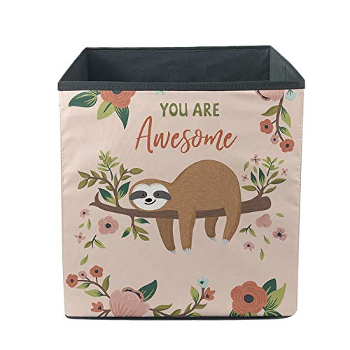 Funny Sloth Floral Print Collapsible Storage Box - Large Toy Organizer for Dog Toys, Kids Toys, Blankets & Clothes | Durable Fabric Storage Bin for Nursery, Playroom & Bedroom Organization
