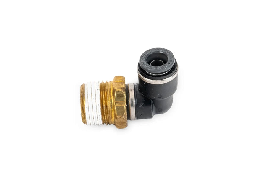 AccuAir 3/8in DOT/PTC to 1/2in NPT 90 Degree Swivel Elbow for Air Suspension Systems - Perfect for Custom Car and Truck Air Ride Installations