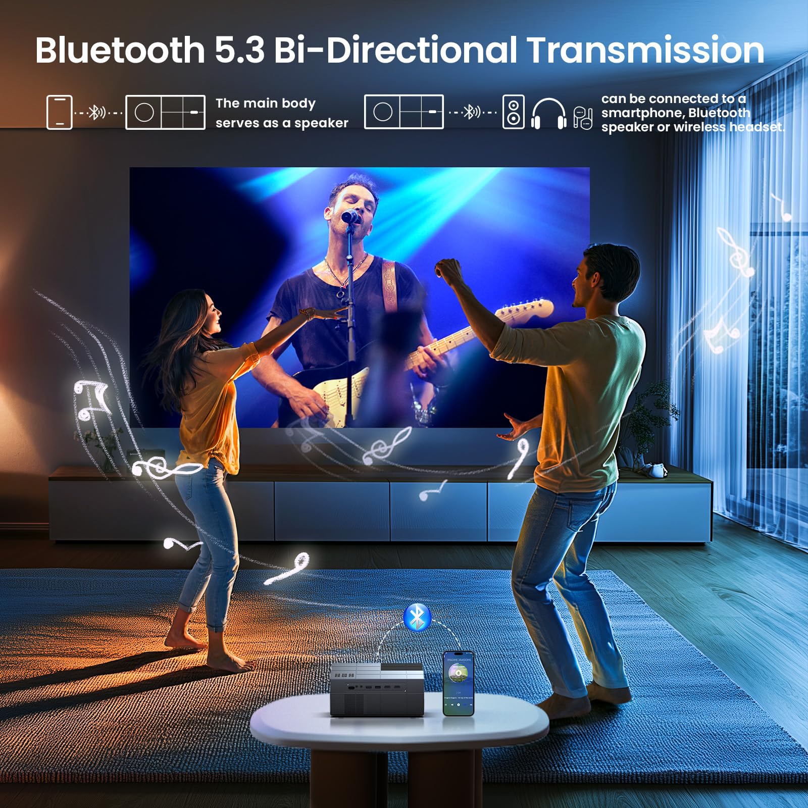 YOWHICK 20000LM Native 1080P WiFi Bluetooth Projector - 4K Supported Portable Smart Home Theater Movie Projector with Screen for iPhone/Android/HDMI/USB/TV Stick (Grey) - Perfect for Indoor Movies, Gaming & Outdoor Camping Entertainment