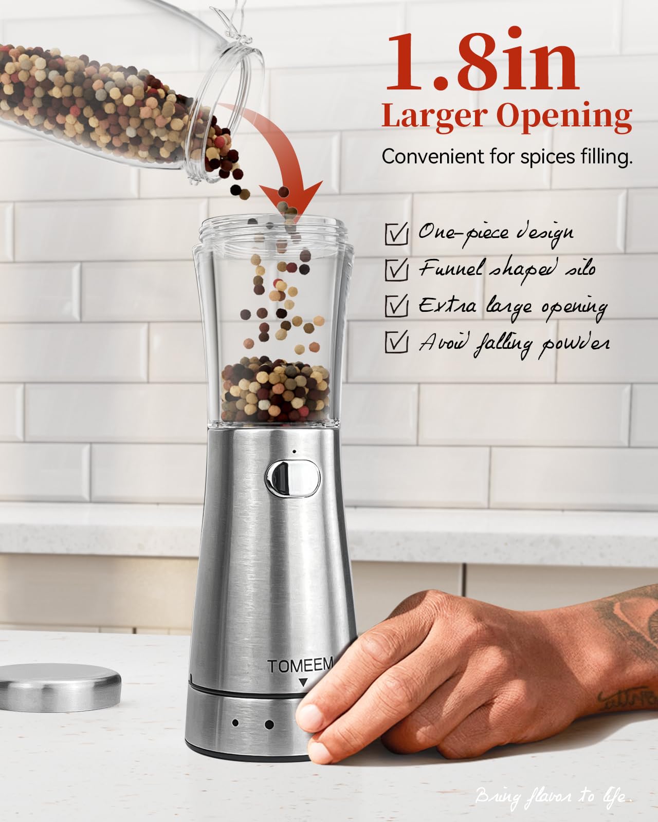 Premium Rechargeable Electric Salt and Pepper Grinder Set - Stainless Steel, 4.5oz Large Capacity, Adjustable Coarseness with Wide 1.8