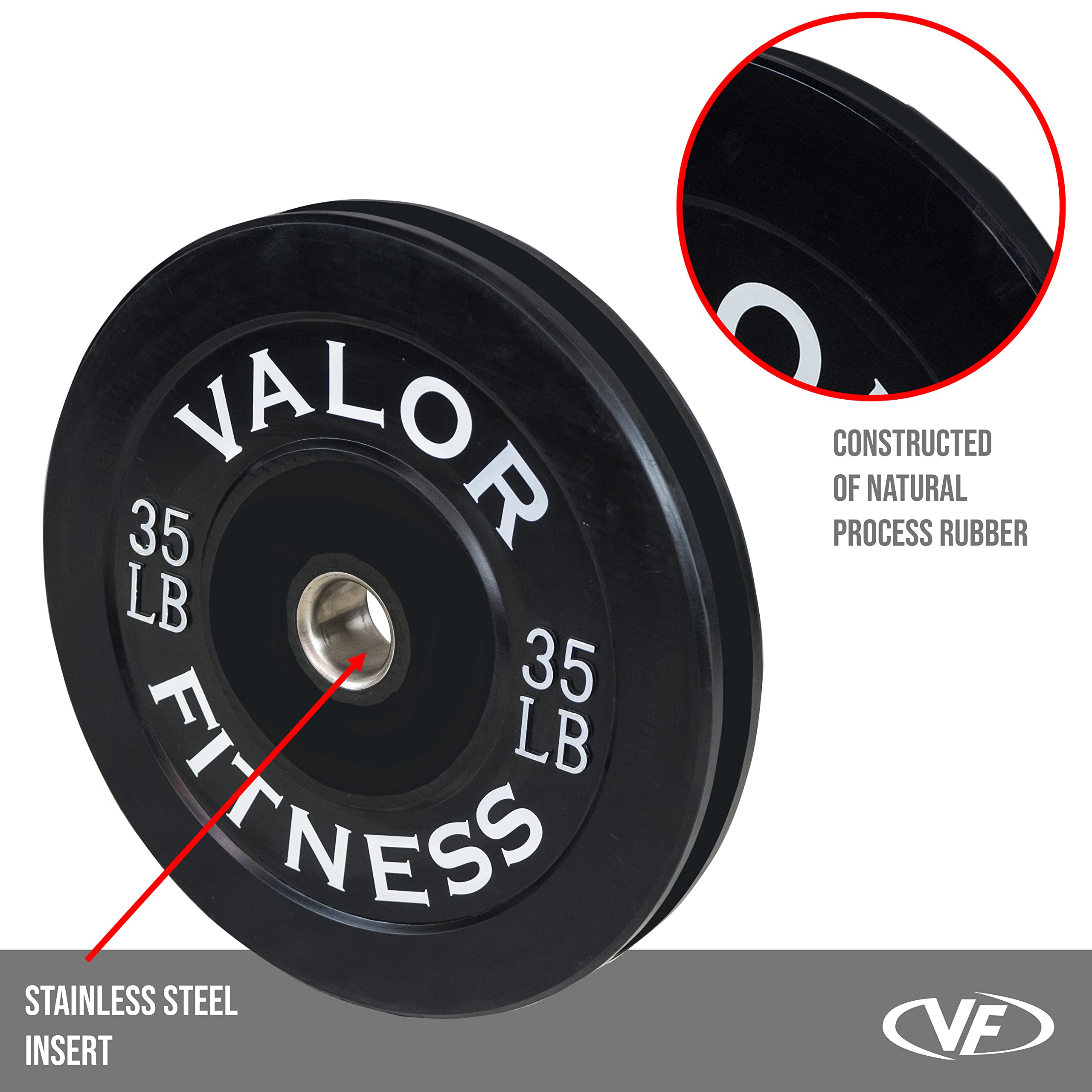 Valor Fitness BP Rubber Olympic Bumper Weight Plates for Barbells - Cross Training, Strength & Conditioning, Weight Lifting - Multiple Weight Options (10-45 lbs) - Perfect for Home Gyms, CrossFit Boxes & Powerlifting Training