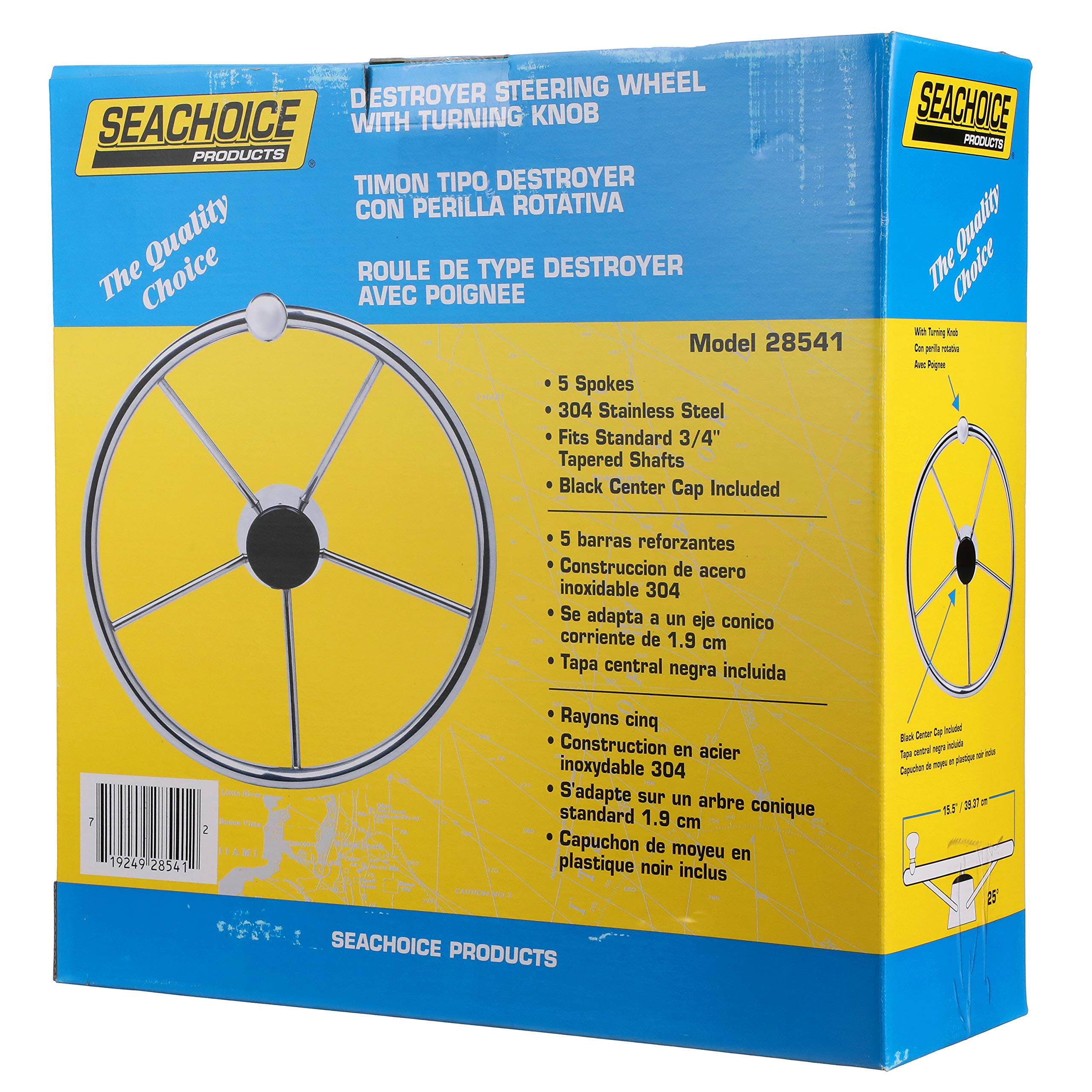 Seachoice 5-Spoke Destroyer Steering Wheel - Black Marine Boat Steering Wheel for Fishing & Cruising Boats - Perfect for Offshore & Inshore Watercraft