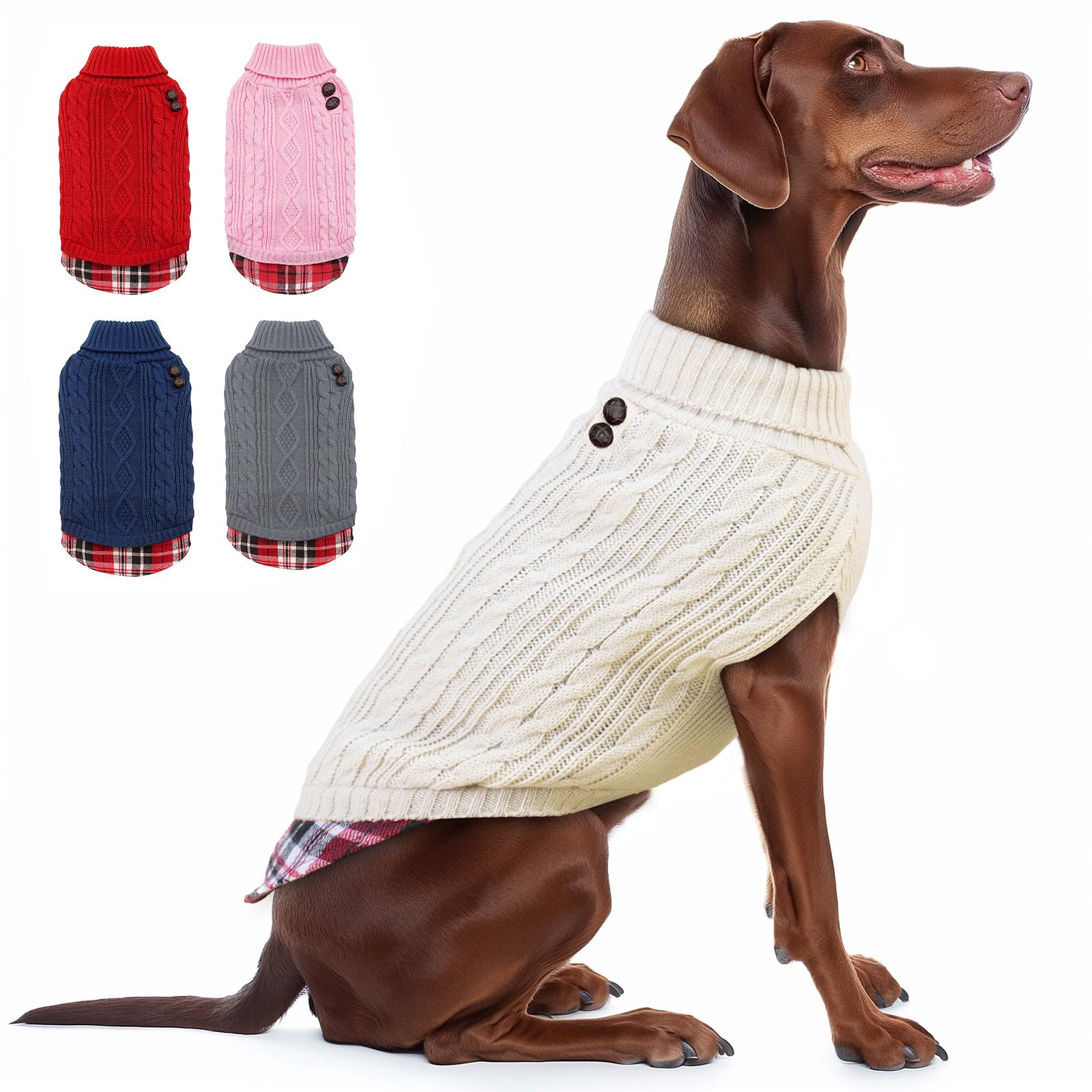 KYEESE Soft Stretchy Knit Dog Sweater for Large Dogs - Warm Pullover Gingham Dog Coat, Perfect for Winter Walks and Outdoor Adventures