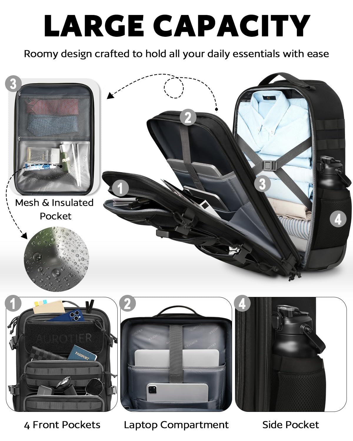 Tactical Rolling Laptop Backpack for Men & Women - 17 Inch Wheeled Military Computer Bag with MOLLE System | Water-Resistant Carry-On Luggage for Work Travel, Outdoor Hiking & Overnight Trips (Black) - Perfect for Business Commuters, College Students & Adventure Travelers