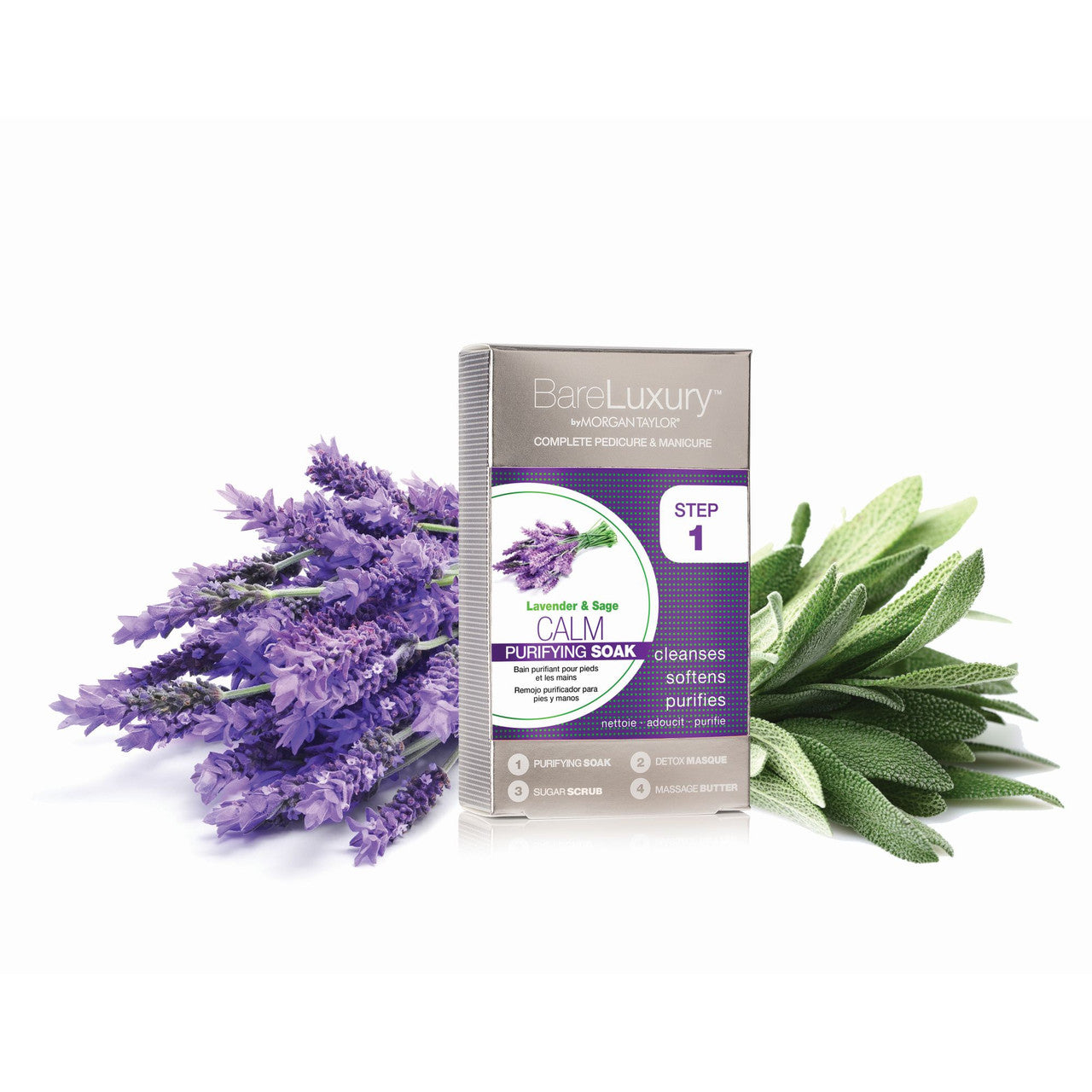 BareLuxury by Morgan Taylor Complete Mani Pedi Set - Calm Lavender & Sage Scented Nail Care Kit (4-Pack) | At-Home Spa Treatment & Relaxation Gift for Women