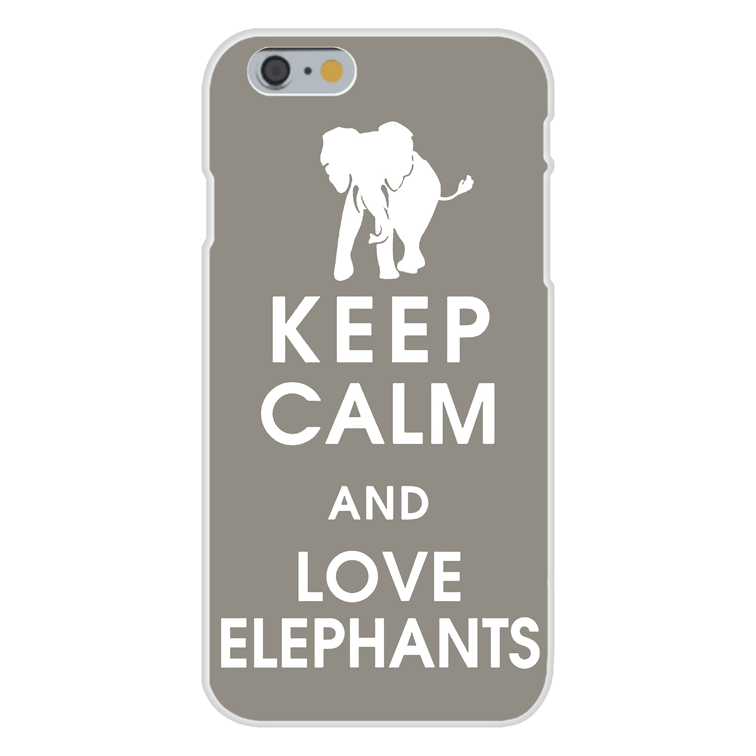 Custom White Plastic Snap-On Case for Apple iPhone 6 - Keep Calm & Love Elephants Running Silhouette Design - Perfect for Everyday Protection & Style