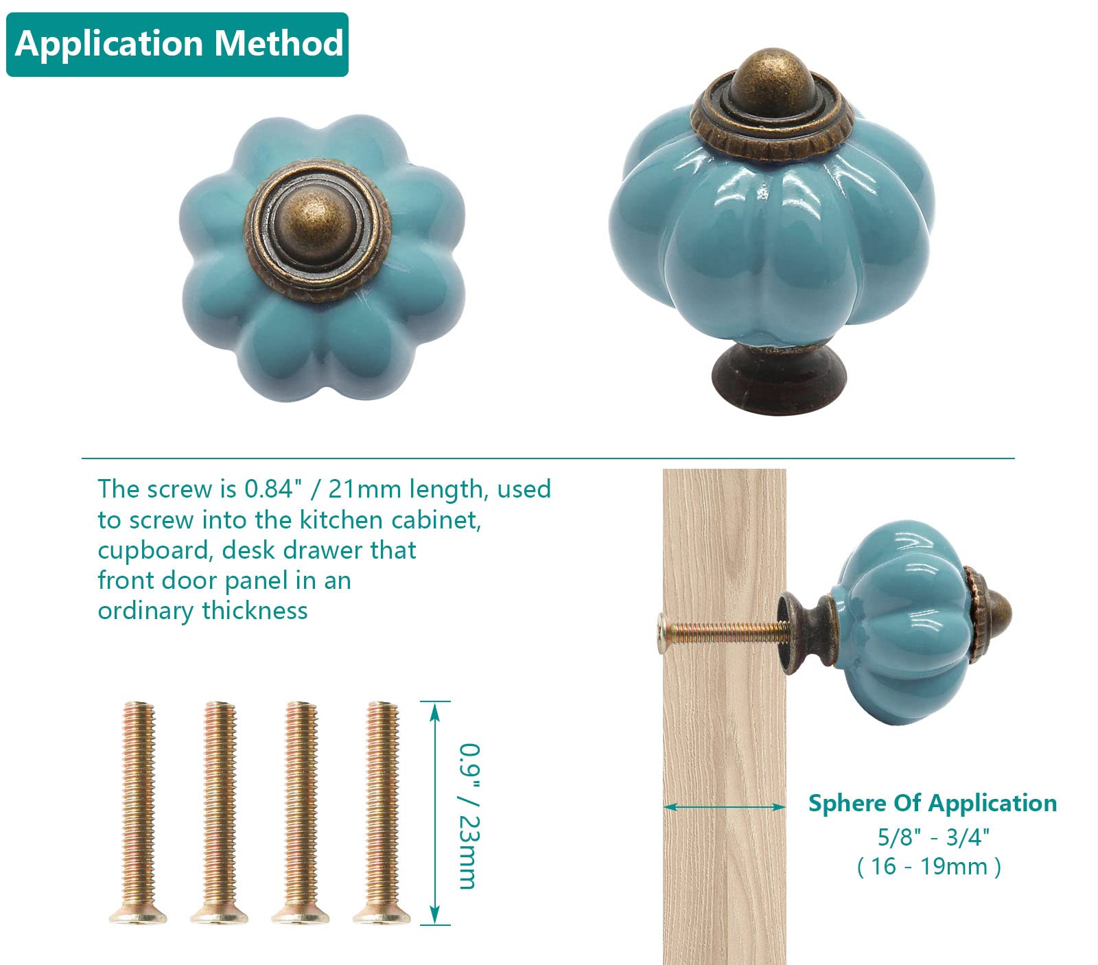 4pcs Vintage Celadon Pumpkin Cabinet Knobs - Ceramic Drawer Pulls & Door Handles with Mounting Screws for Kitchen, Bathroom & Furniture Upgrade