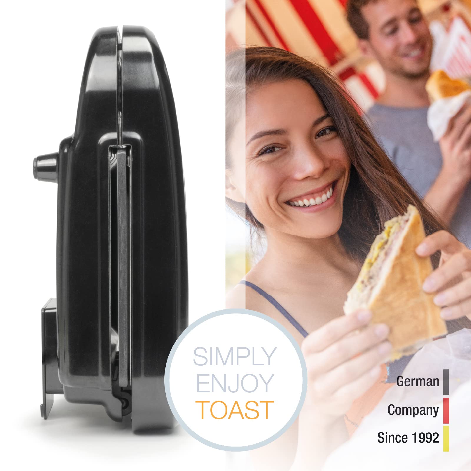 Korona 47019 - XXL Panini Maker, 750W, Non-Stick Coating, Space-Saving Design, Fits American Sandwich Discs, Easy to Clean - Perfect for Home, Office & Cafes