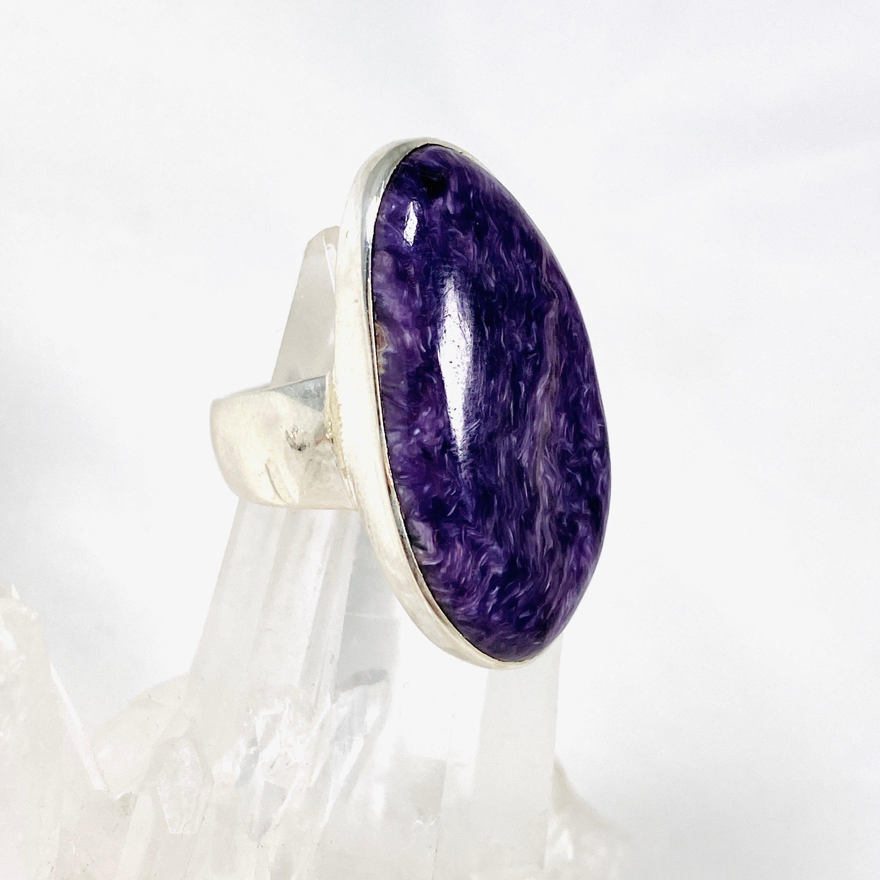 Charoite Oval Ring - Sterling Silver Size 10 - KRGJ3050 - Elegant Purple Gemstone Jewelry for Women, Perfect for Gifts, Parties & Special Occasions