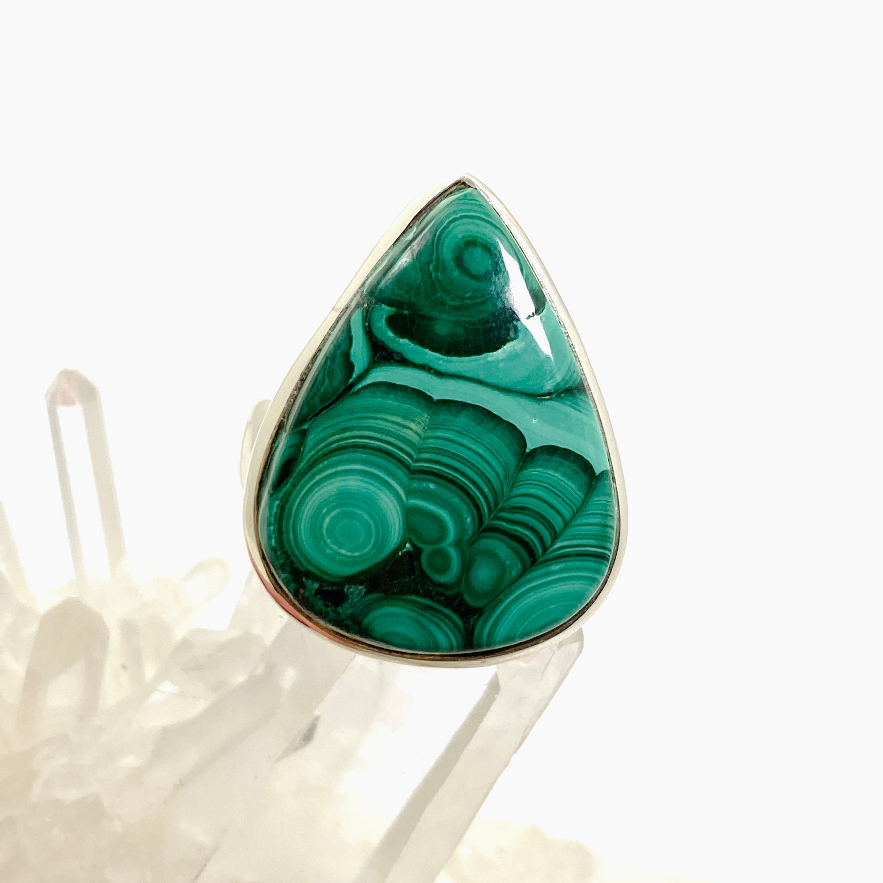 Malachite Teardrop Cabochon Ring - Size 10 - Handmade Sterling Silver Jewelry - PRGJ832 - Perfect for Boho Style & Gift Giving